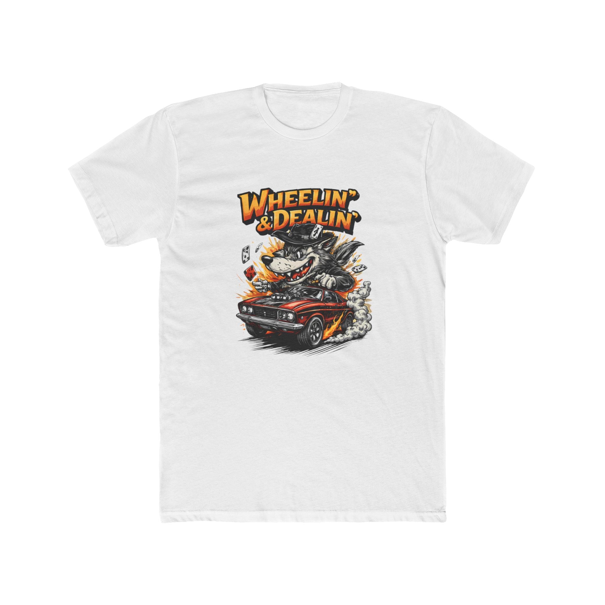 T-Shirt — "Wheelin' & Dealin'" Vintage Hot Rod Wolf Graphic Tee