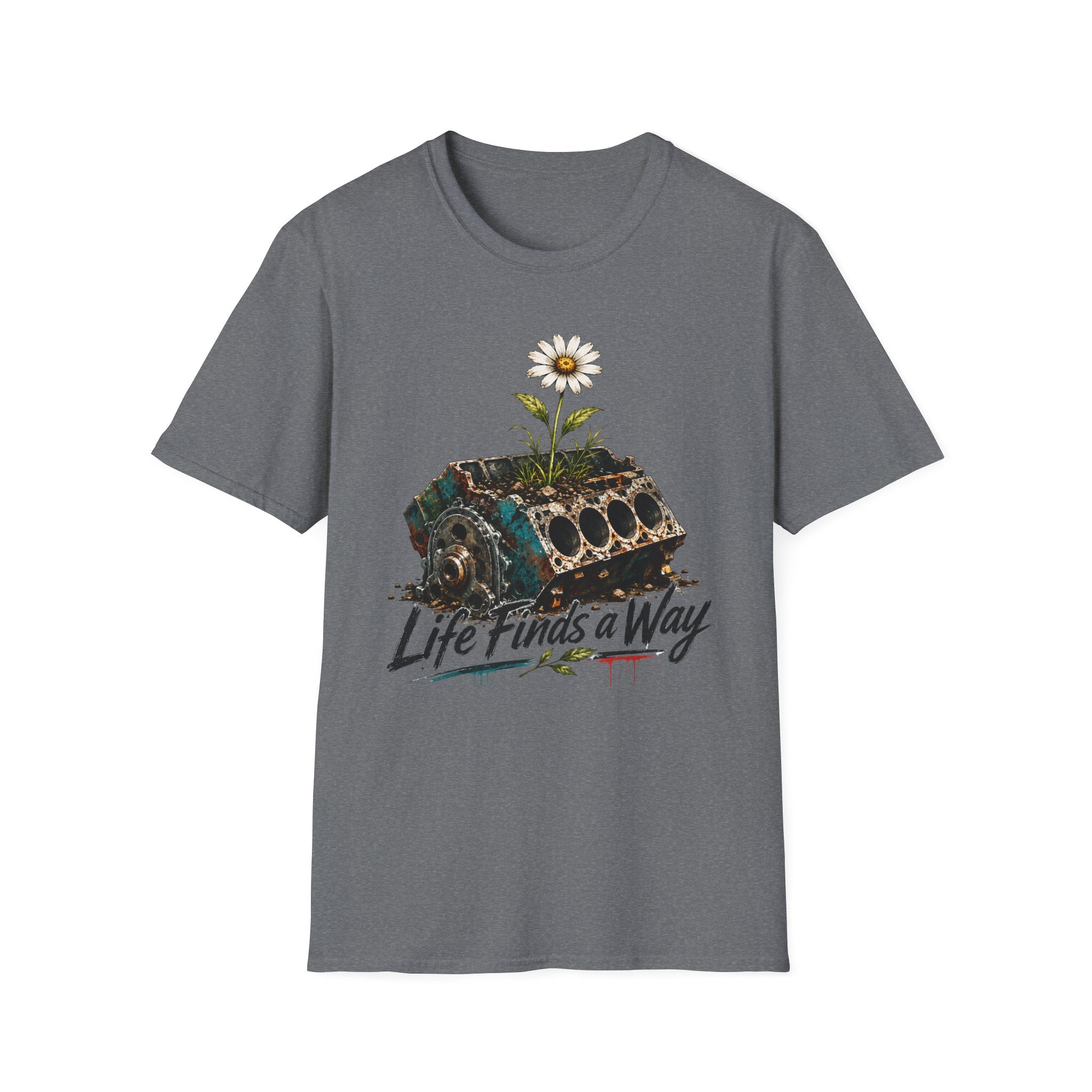 T-Shirt — 'Life Finds a Way' Daisy Rising from Rust Graphic Tee