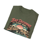 Bad Decisions Start Here Vintage Muscle Car T-Shirt — "Full Tank No Plan"