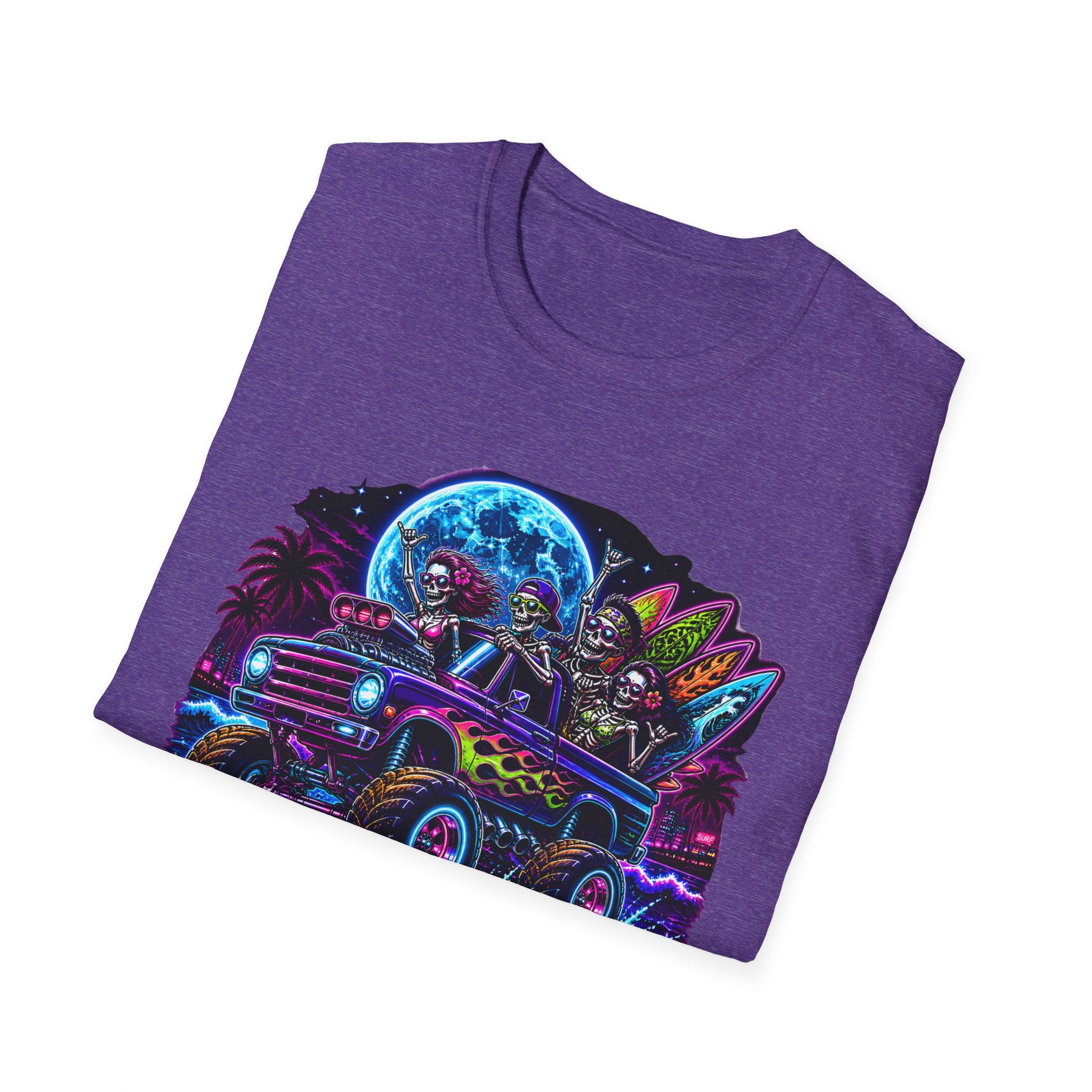 Bone Rattling Surf Tribe T-Shirt — Neon Skull Surf Van Graphic Tee