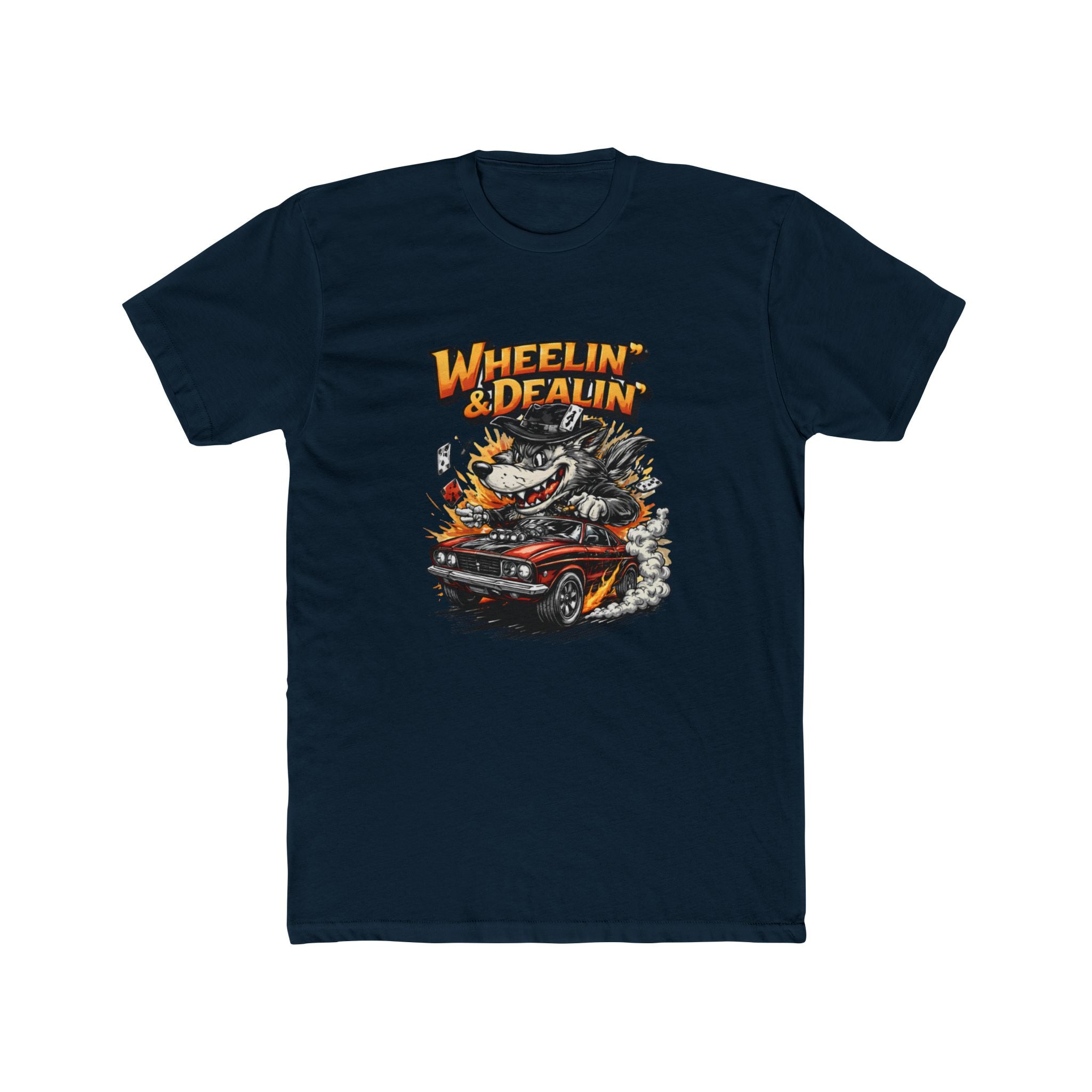 T-Shirt — "Wheelin' & Dealin'" Vintage Hot Rod Wolf Graphic Tee