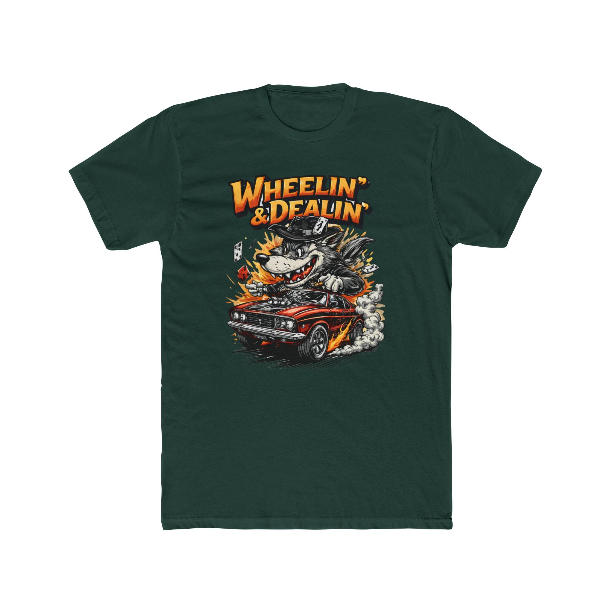 T-Shirt — "Wheelin' & Dealin'" Vintage Hot Rod Wolf Graphic Tee