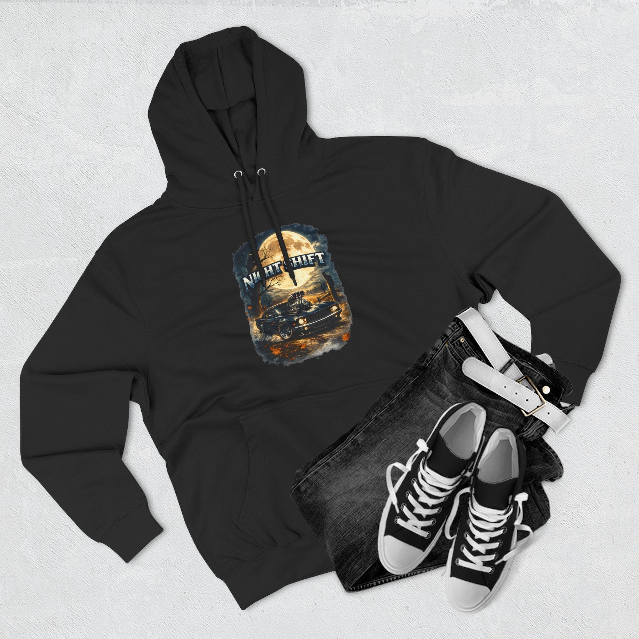Night Drive Graphic Hoodie — 'Night Shift' Vintage Car Fleece Pullover