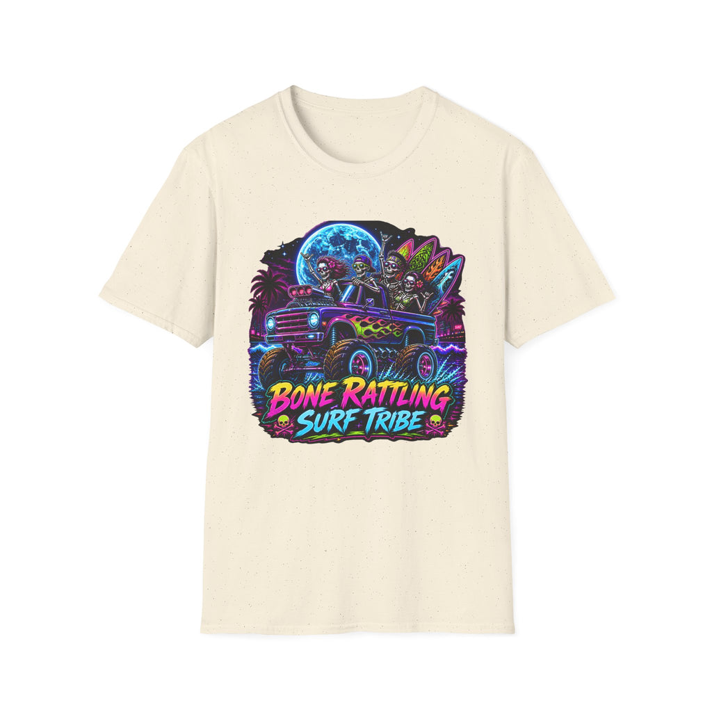 Bone Rattling Surf Tribe T-Shirt — Neon Skull Surf Van Graphic Tee