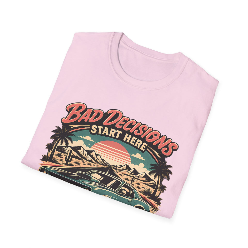 Bad Decisions Start Here Vintage Muscle Car T-Shirt — "Full Tank No Plan"