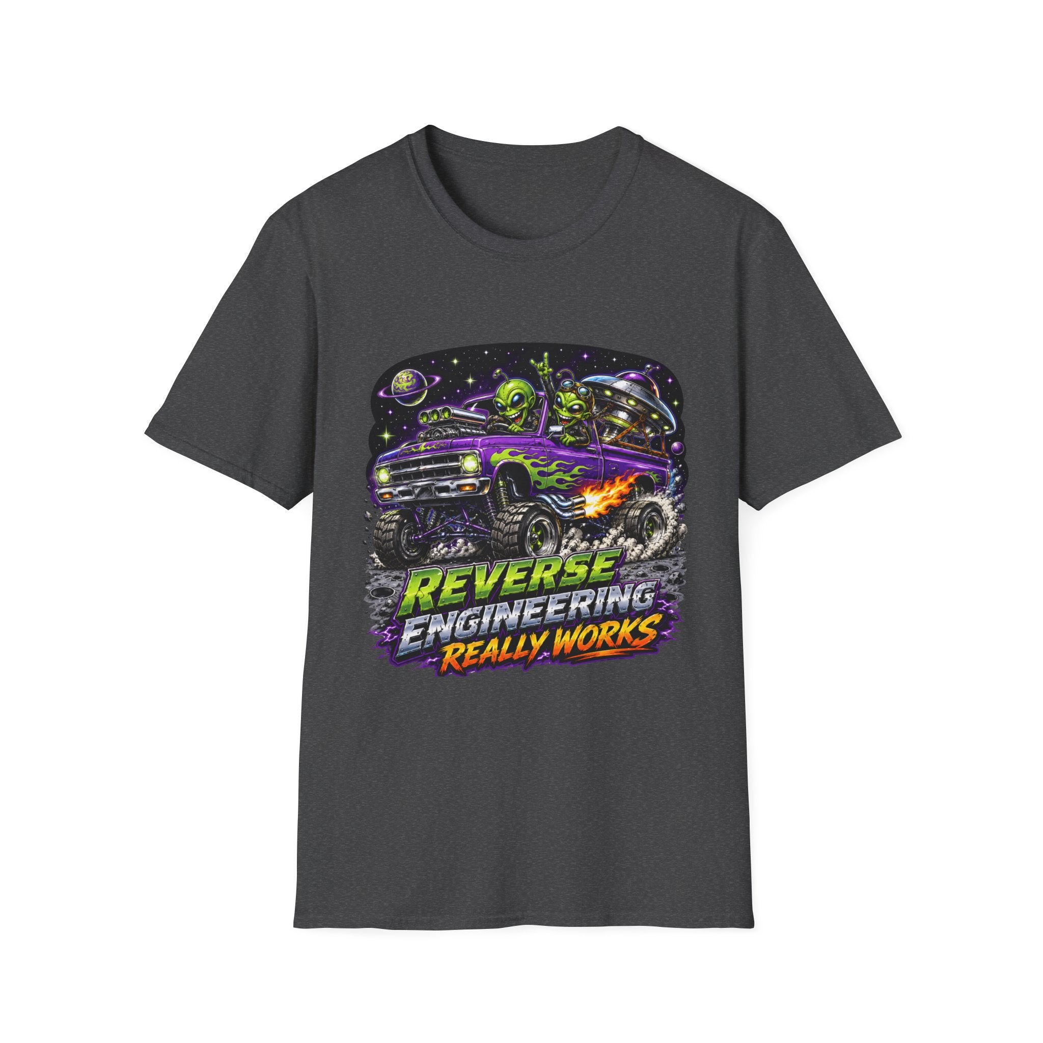 T-Shirt — "Reverse Engineering Really Works" Alien Hot Rod Graphic Tee