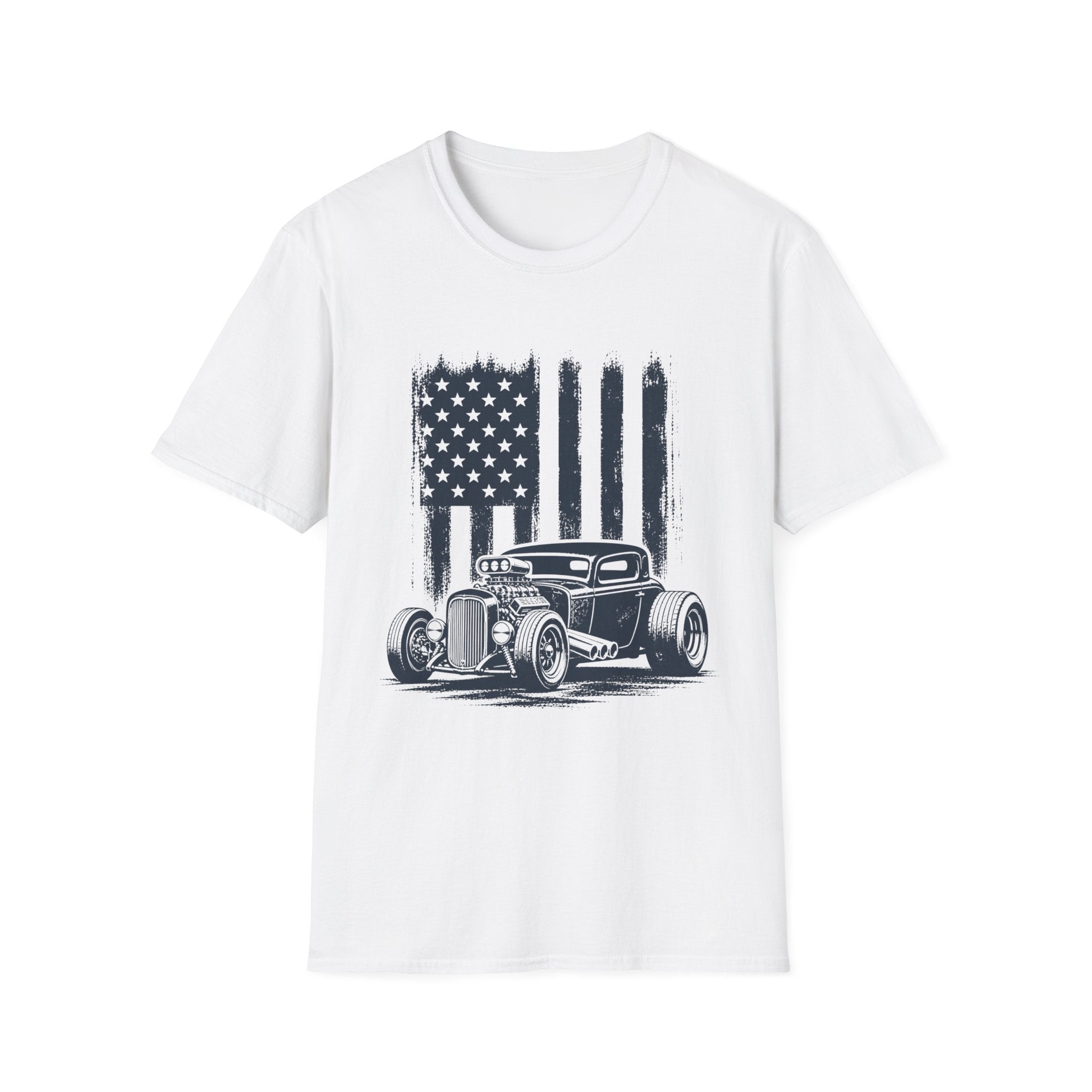 Vintage Hot Rod T-Shirt with Distressed American Flag
