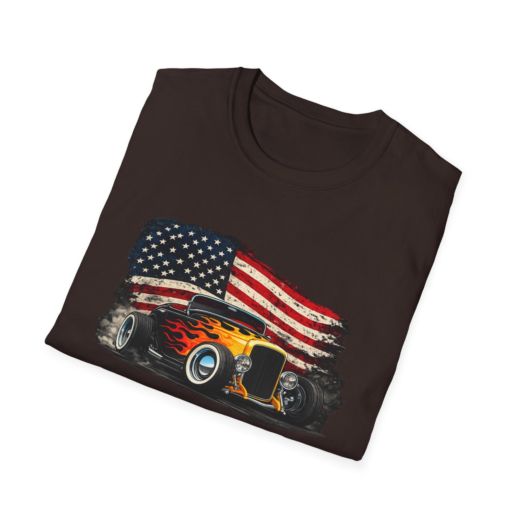 American Hot Rod T-Shirt – Vintage Flag Car Graphic