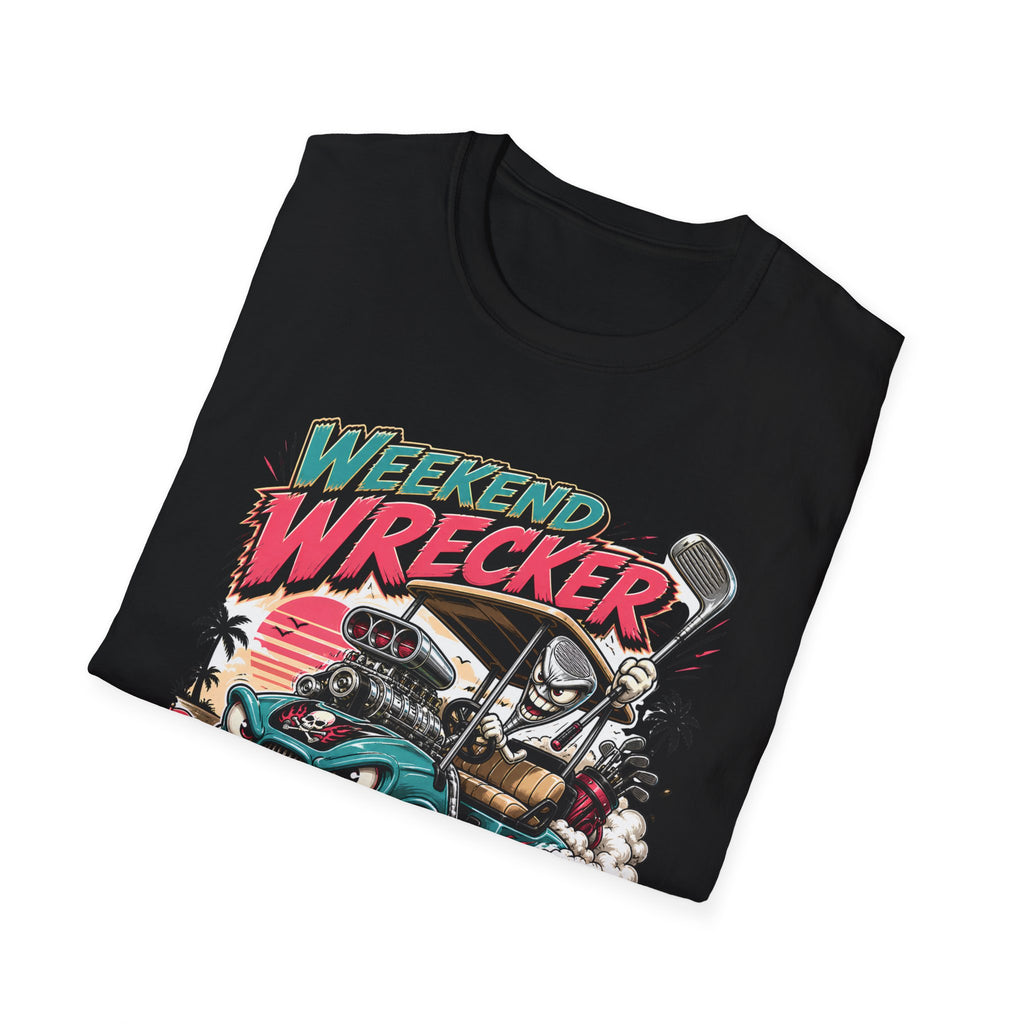 Weekend Wrecker Golf Cart T-Shirt — Retro Tropical Driving Club Tee