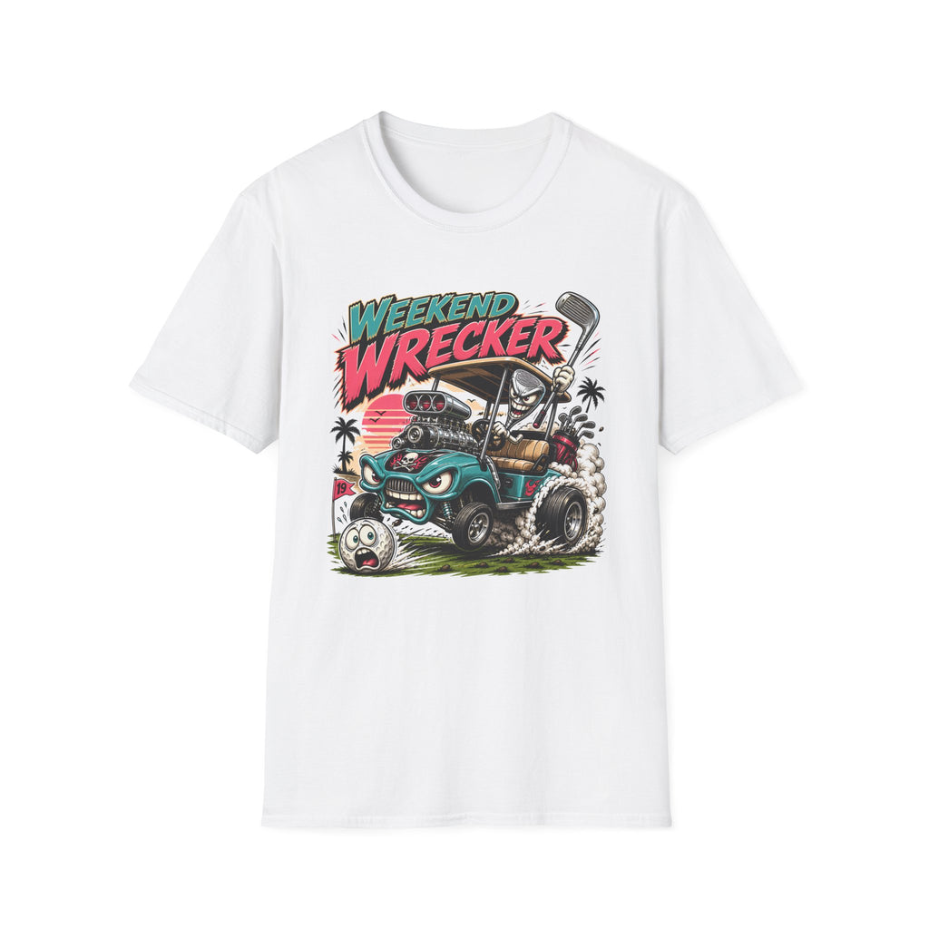 Weekend Wrecker Golf Cart T-Shirt — Retro Tropical Driving Club Tee