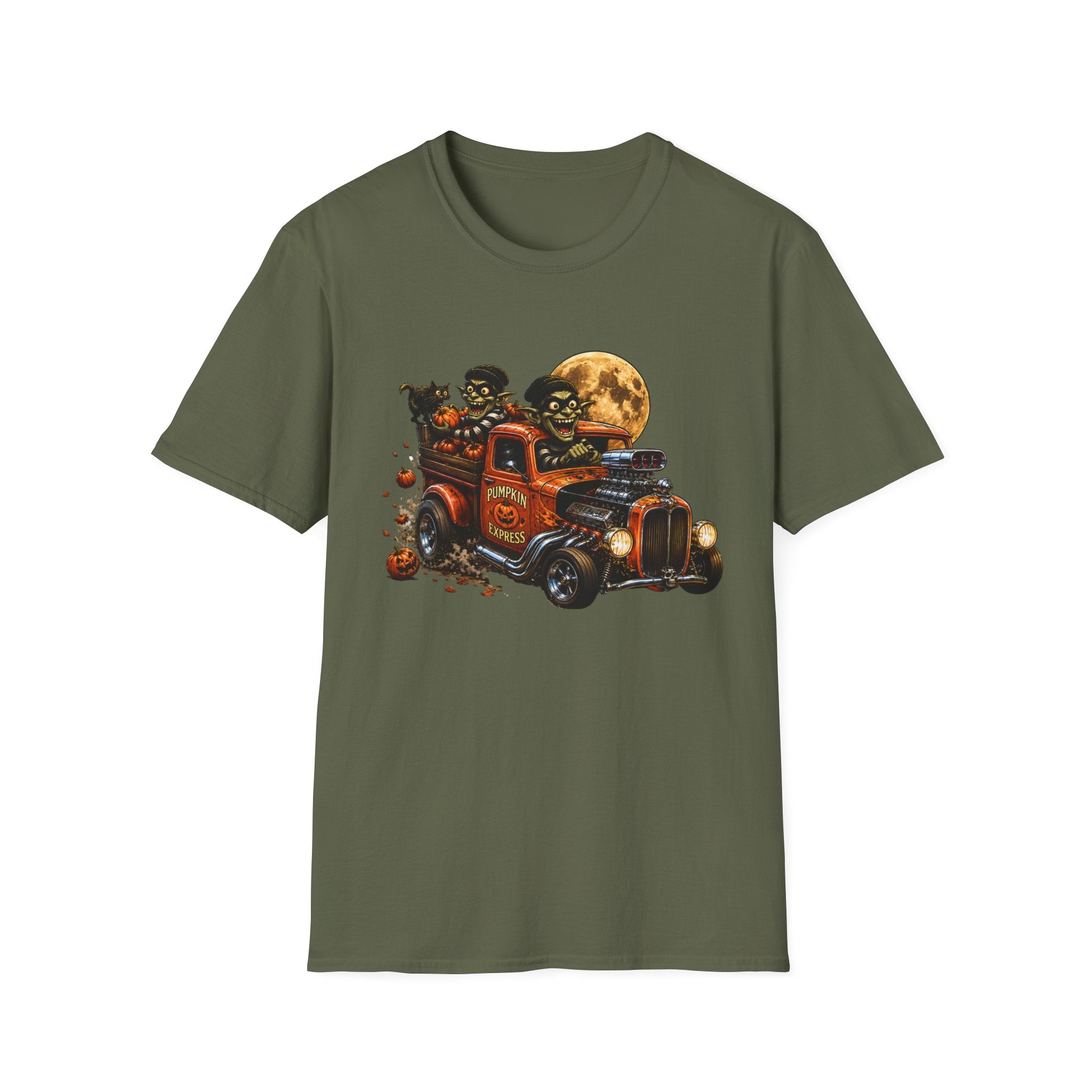 Halloween Hot Rod T‑Shirt — Vintage Monster Truck with Full Moon