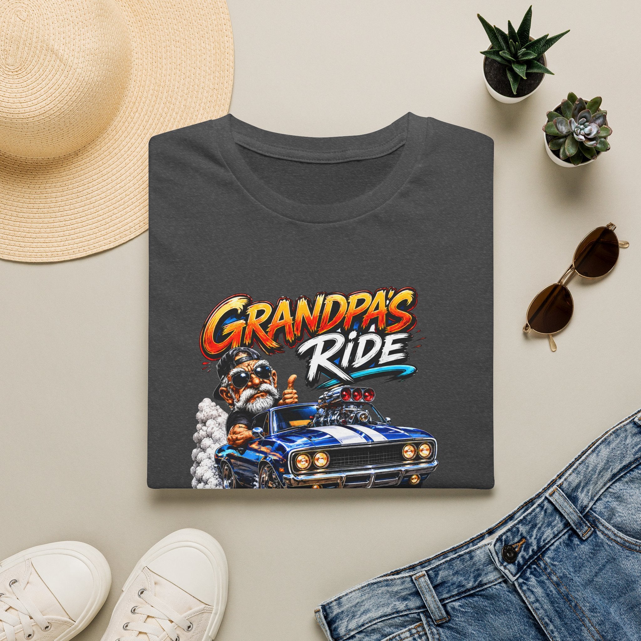 Grandpa's Ride T-Shirt — Vintage Muscle Car & Dog Graphic Gift