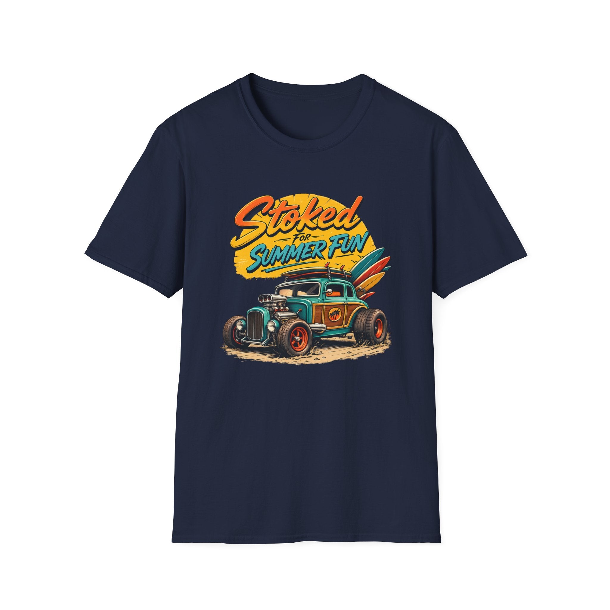 Stoked Summer Fun T-Shirt – Vintage Hot Rod Surf Graphic