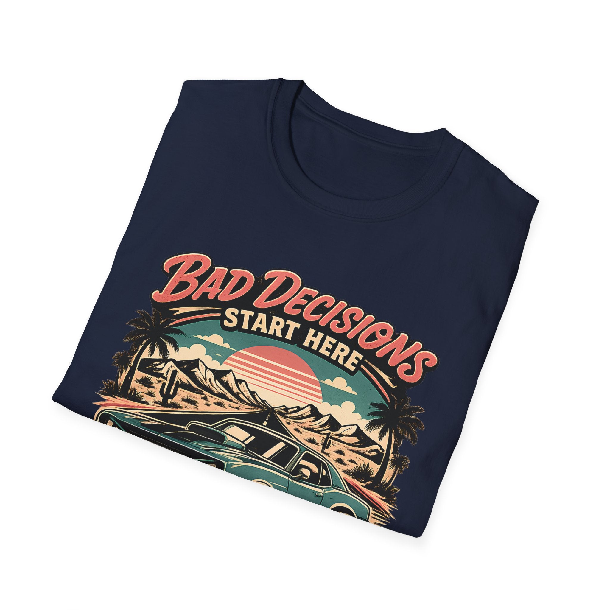 Bad Decisions Start Here Vintage Muscle Car T-Shirt — "Full Tank No Plan"