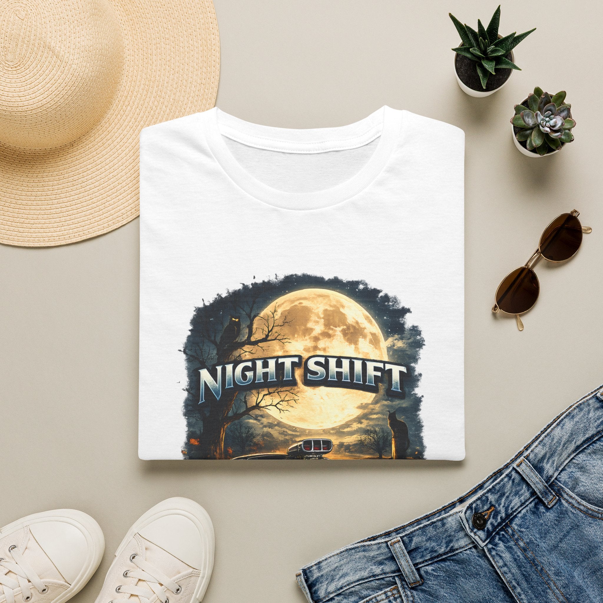 Night Shift T-Shirt — Vintage Full Moon Trucking Tee for Night Drivers