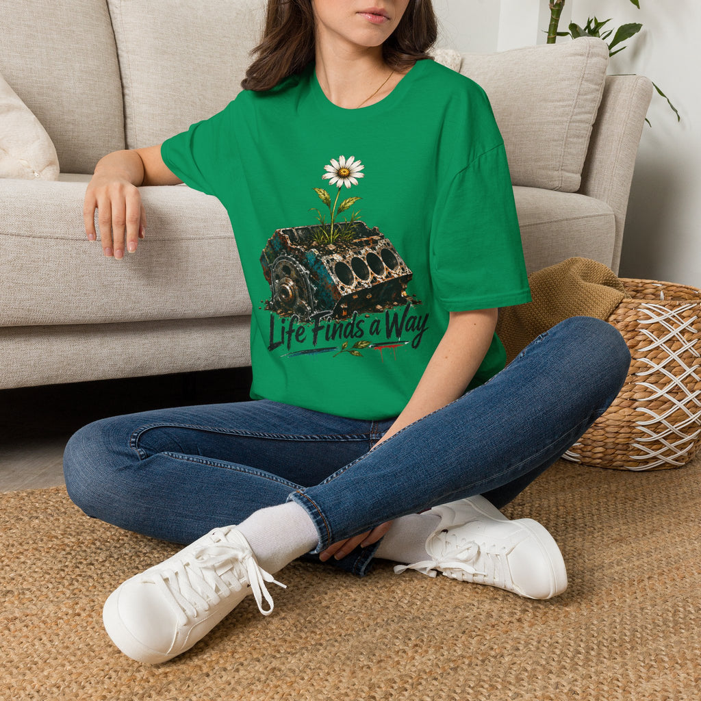 T-Shirt — 'Life Finds a Way' Daisy Rising from Rust Graphic Tee