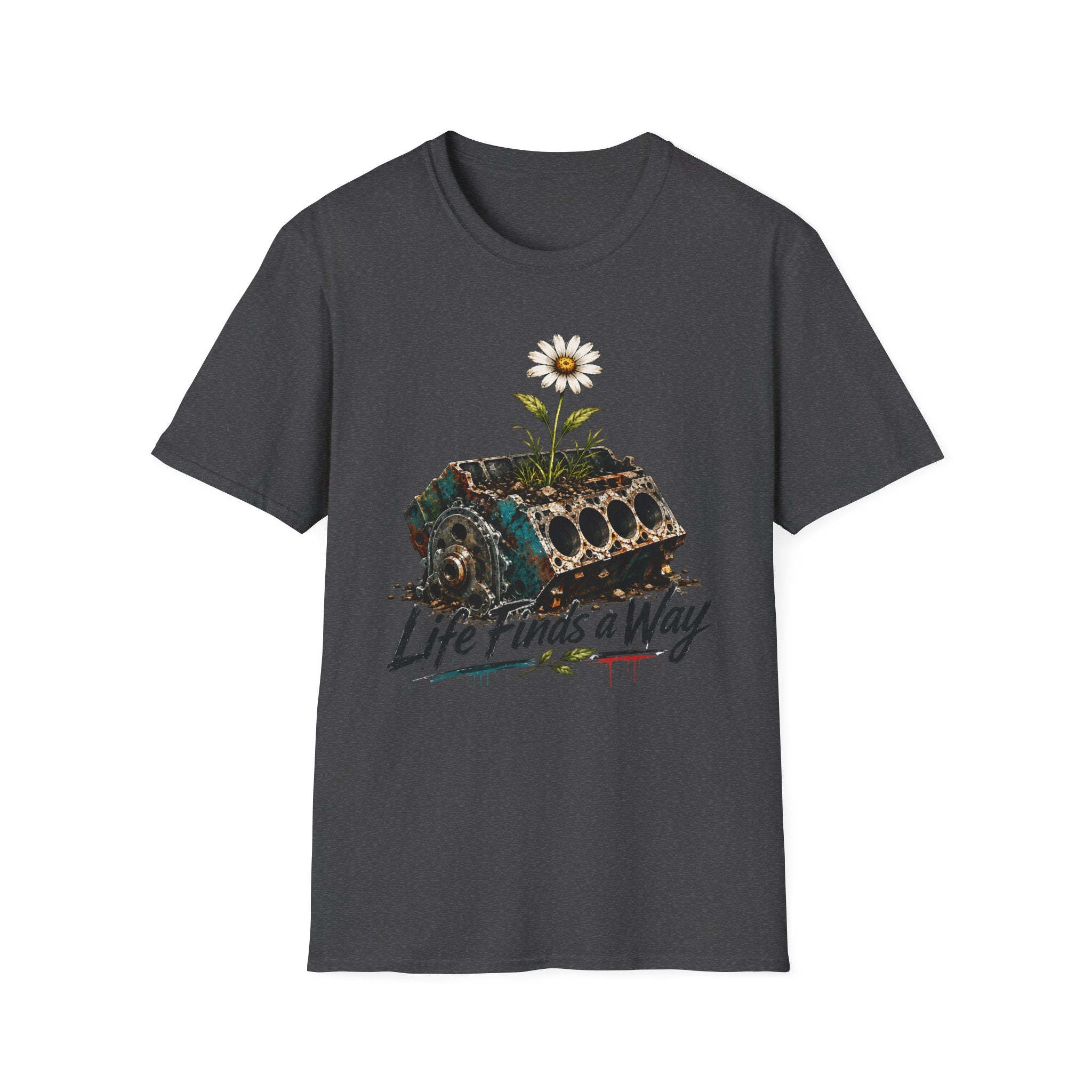 T-Shirt — 'Life Finds a Way' Daisy Rising from Rust Graphic Tee