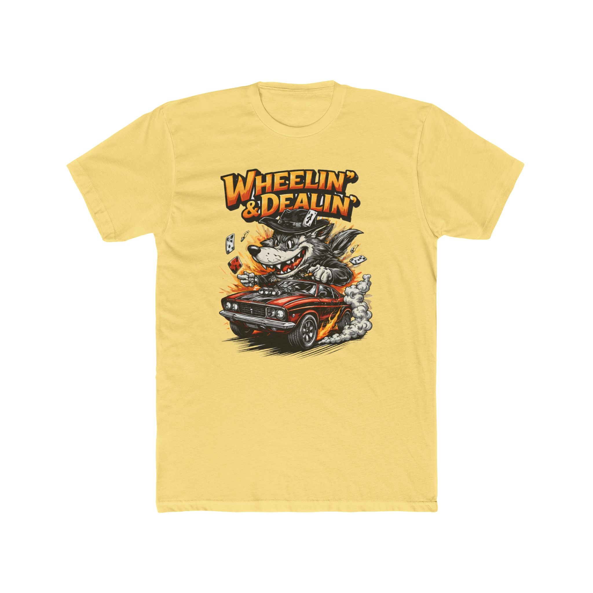 T-Shirt — "Wheelin' & Dealin'" Vintage Hot Rod Wolf Graphic Tee