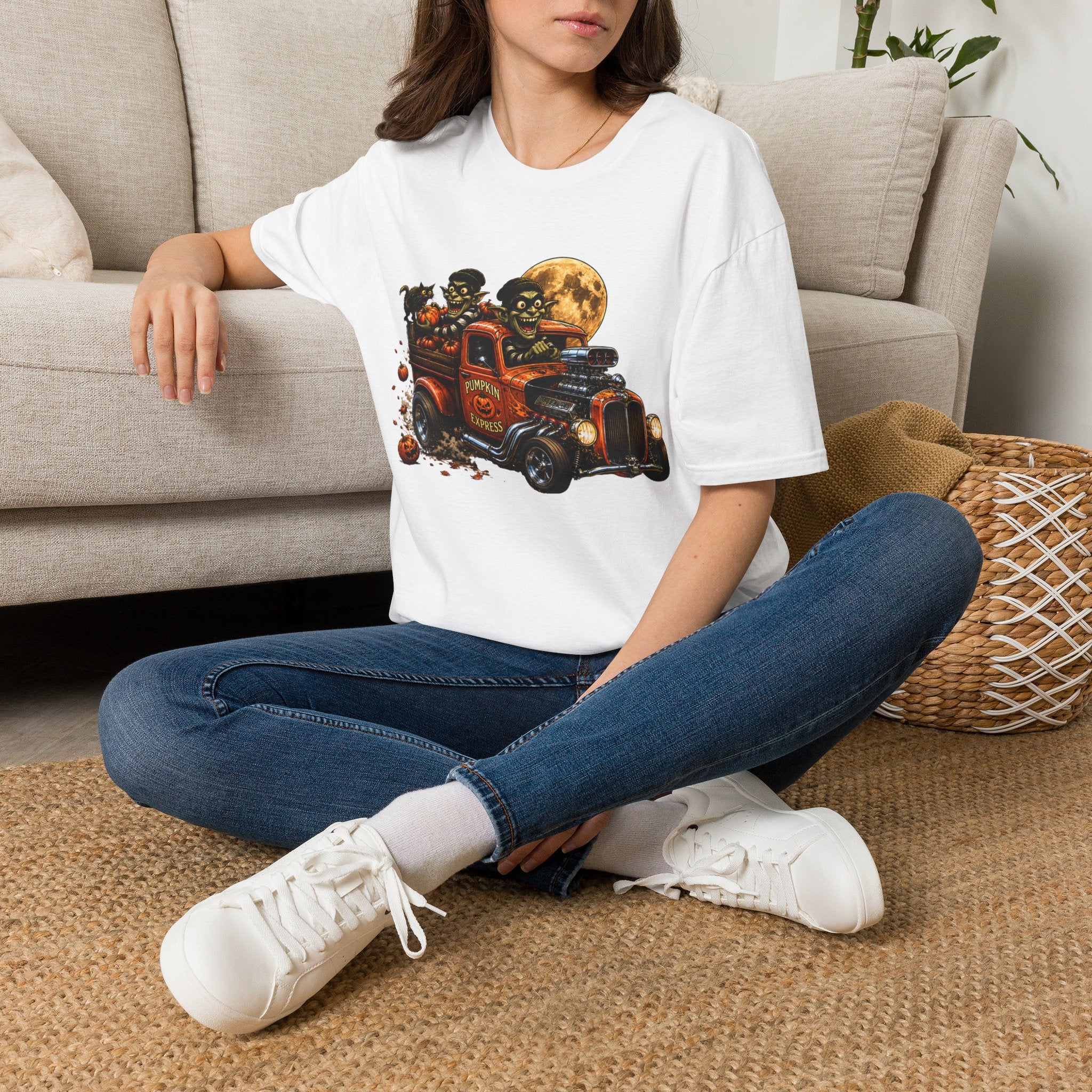 Halloween Hot Rod T‑Shirt — Vintage Monster Truck with Full Moon