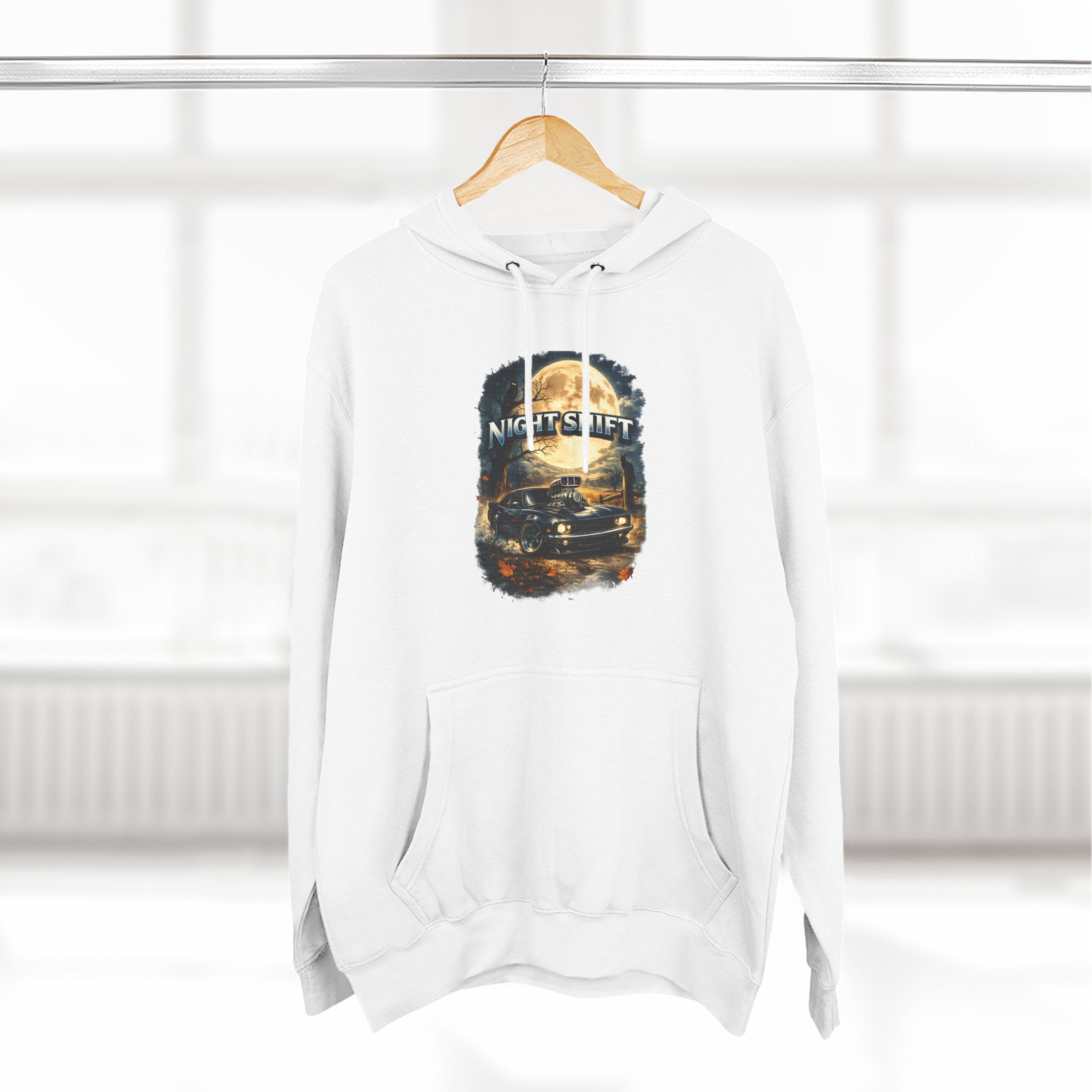 Night Drive Graphic Hoodie — 'Night Shift' Vintage Car Fleece Pullover