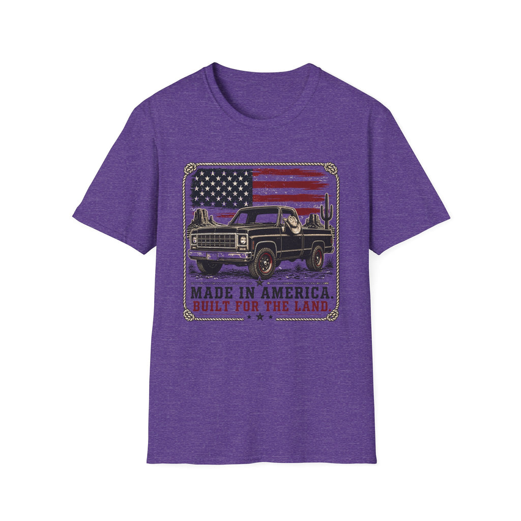 Made in America Truck T-Shirt — "Made in America. Built for the Land." Patriotic Vintage Pickup Tee