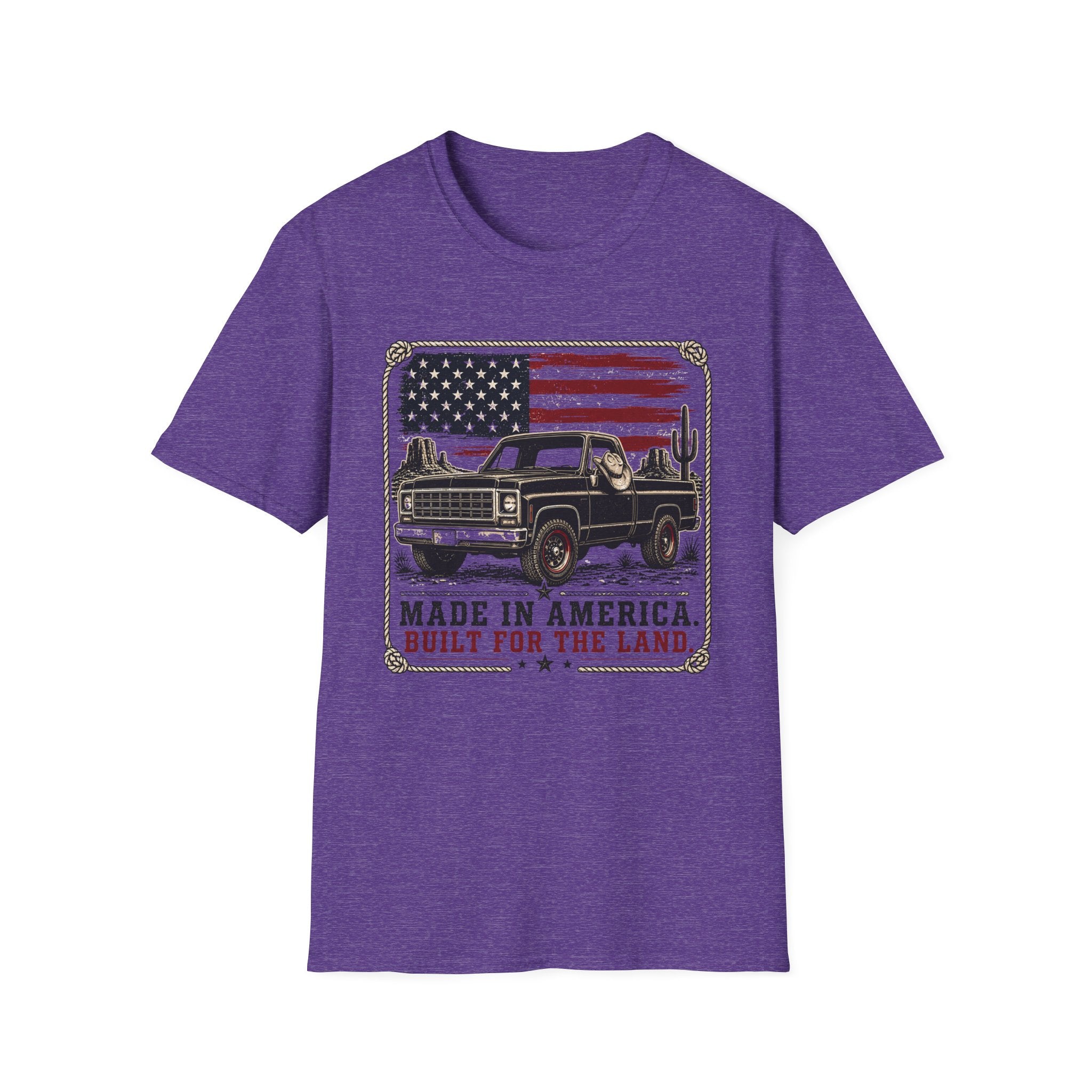 Made in America Truck T-Shirt — "Made in America. Built for the Land." Patriotic Vintage Pickup Tee