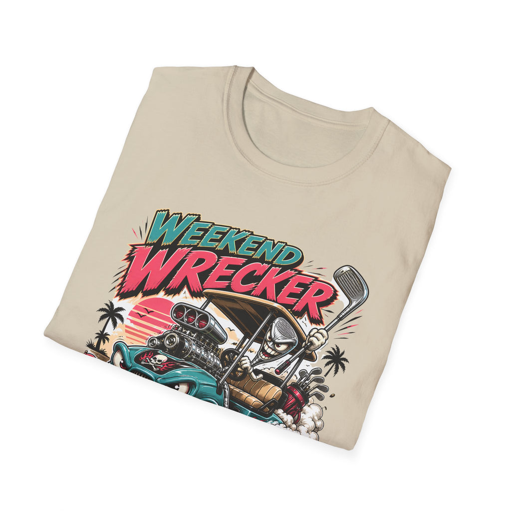 Weekend Wrecker Golf Cart T-Shirt — Retro Tropical Driving Club Tee
