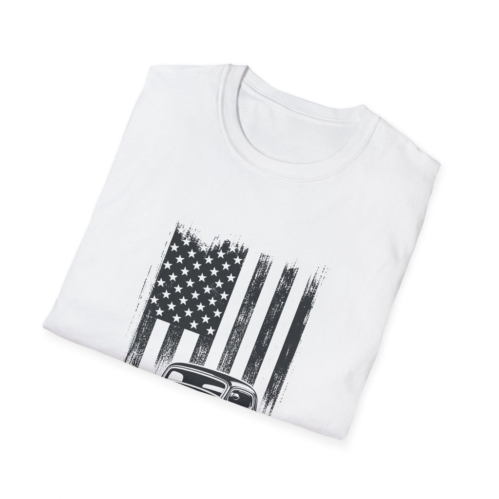 Classic Hot Rod T-Shirt with Distressed American Flag