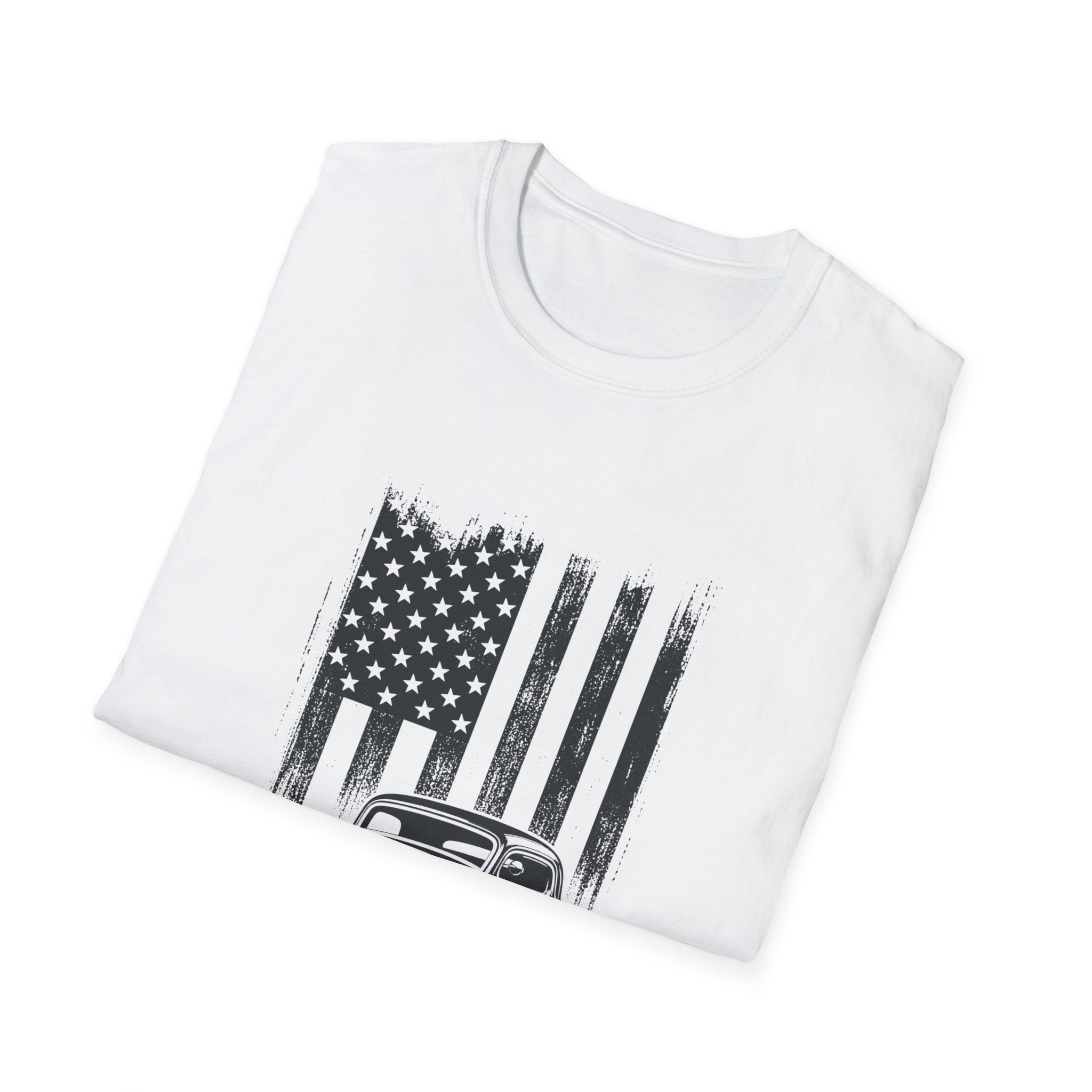 Classic Hot Rod T-Shirt with Distressed American Flag