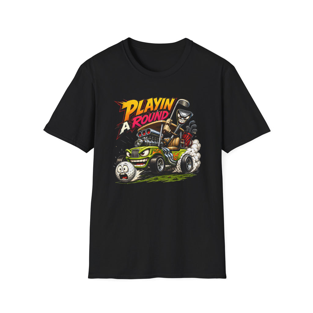 Golf Cart T-Shirt — "Playin' Around" Retro Cartoon Driving Design