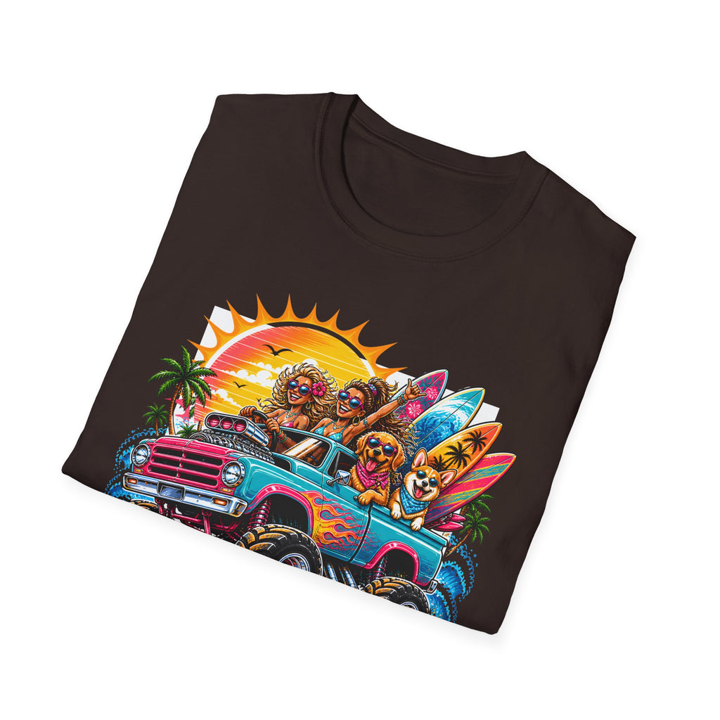 Surfer Girls Rock T-Shirt — Retro Beach Skull Surfboard Tee