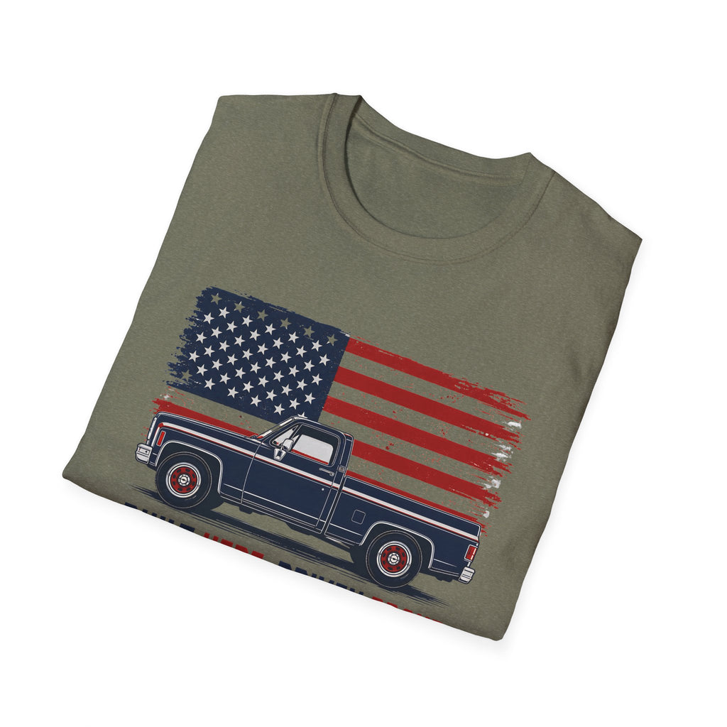 Built Here, Driven Proud Truck T-Shirt — American Flag Vintage Pickup Tee