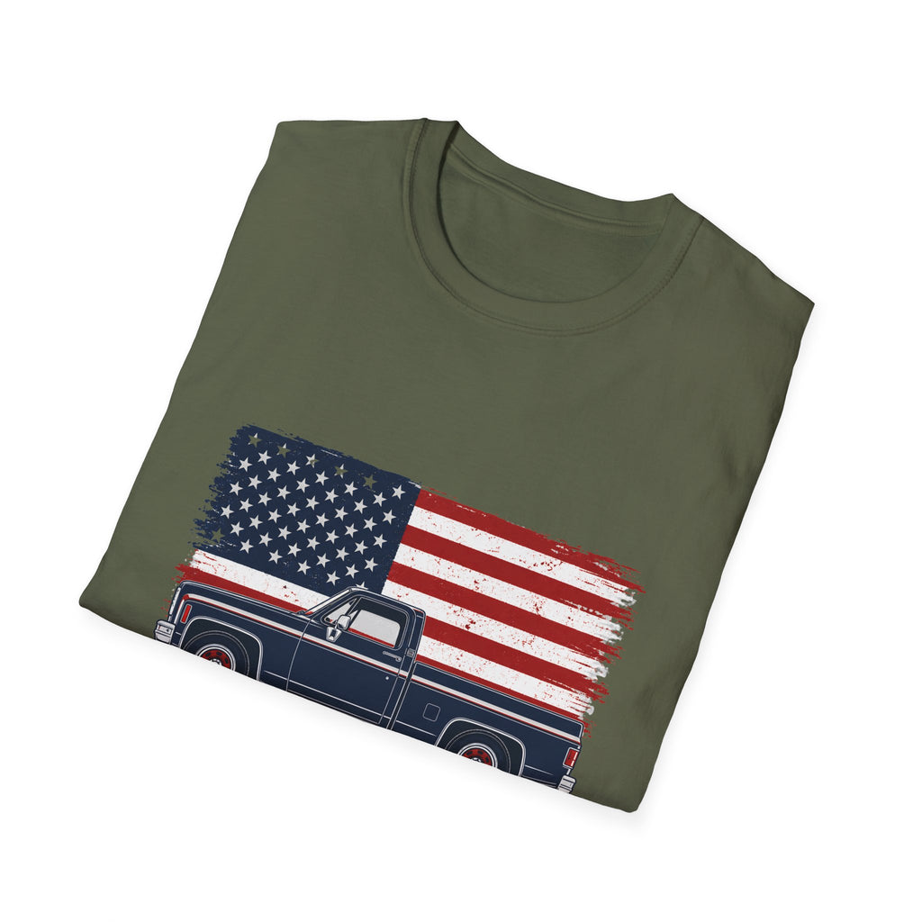 Built Here, Driven Proud Truck T-Shirt — American Flag Vintage Pickup Tee