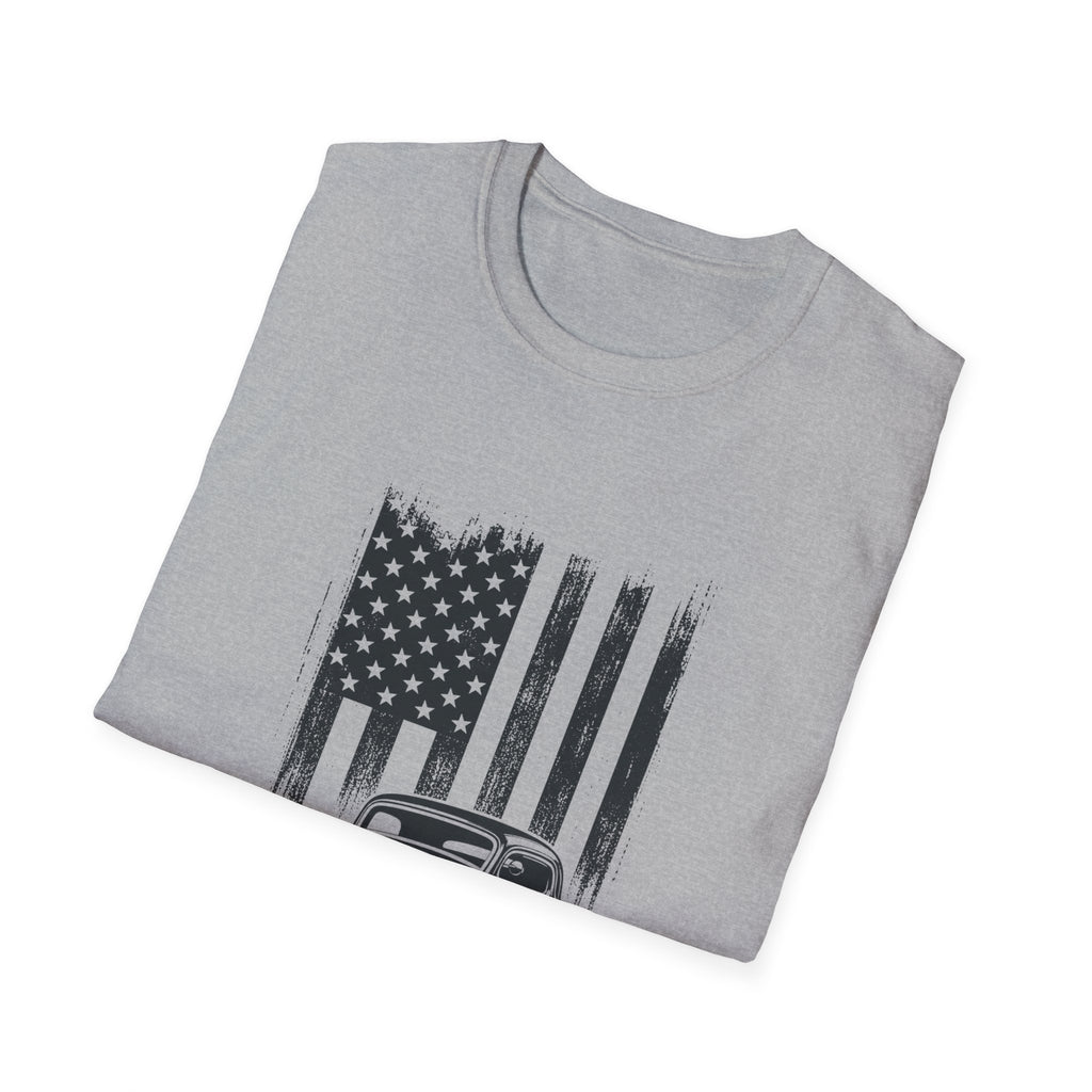 Classic Hot Rod T-Shirt with Distressed American Flag