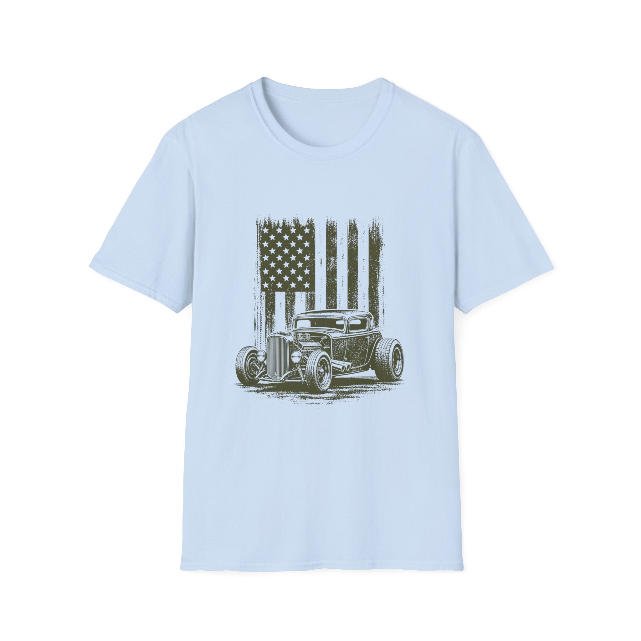 Vintage Hot Rod T‑Shirt with Distressed American Flag