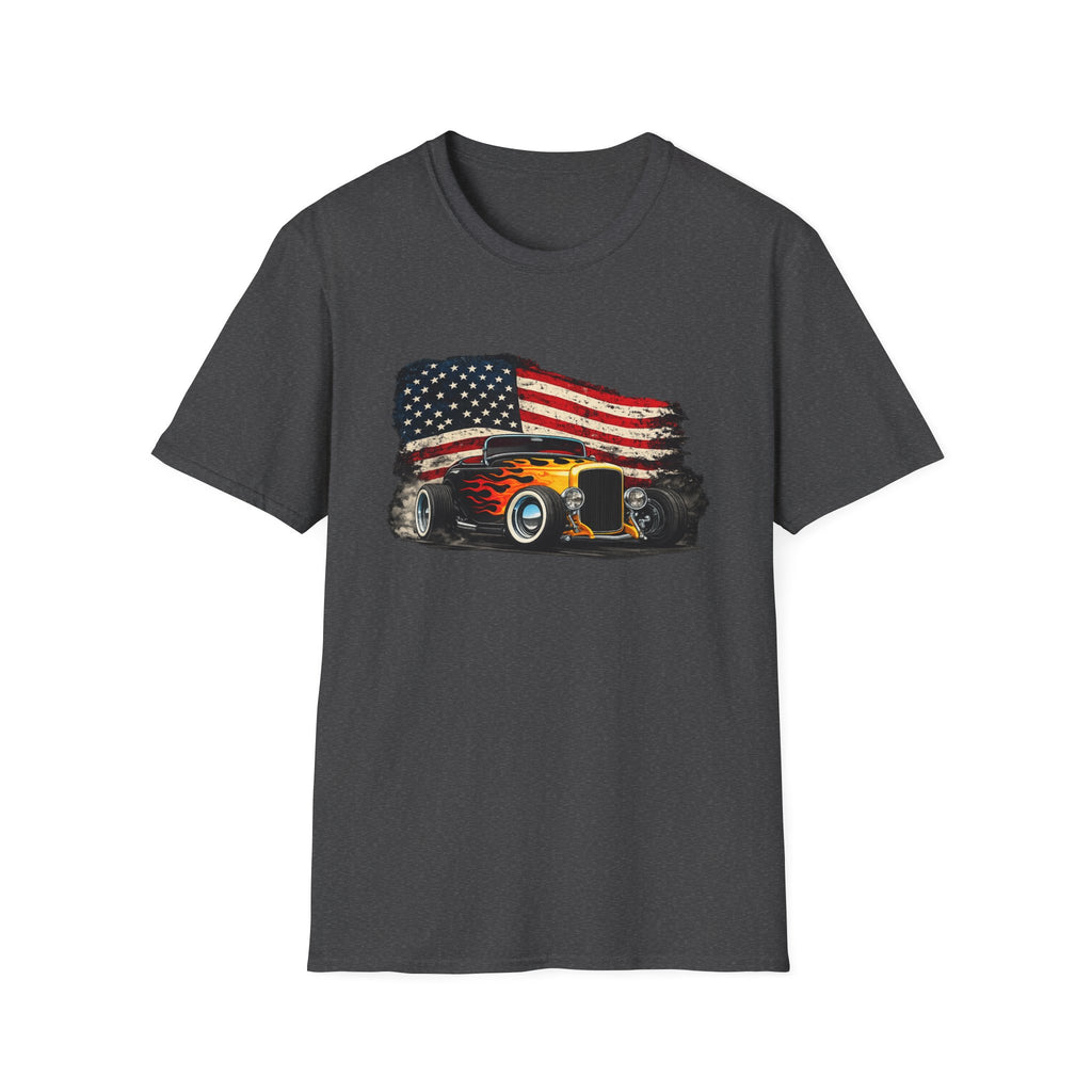 American Hot Rod T-Shirt – Vintage Flag Car Graphic
