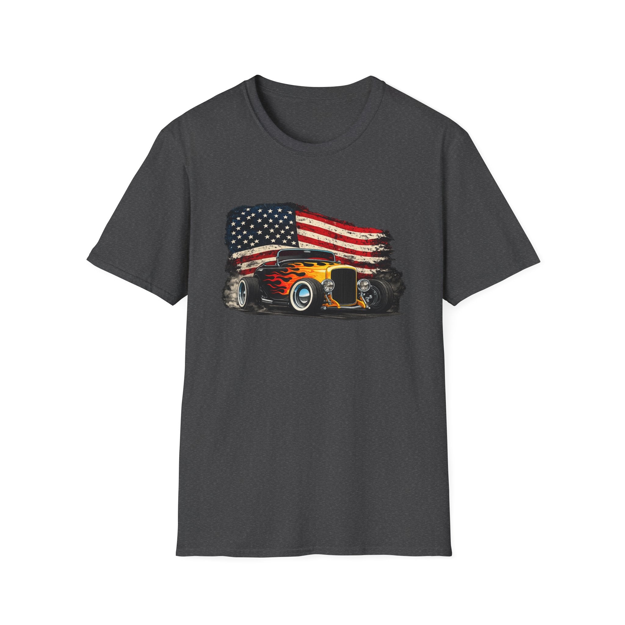 American Hot Rod T-Shirt – Vintage Flag Car Graphic