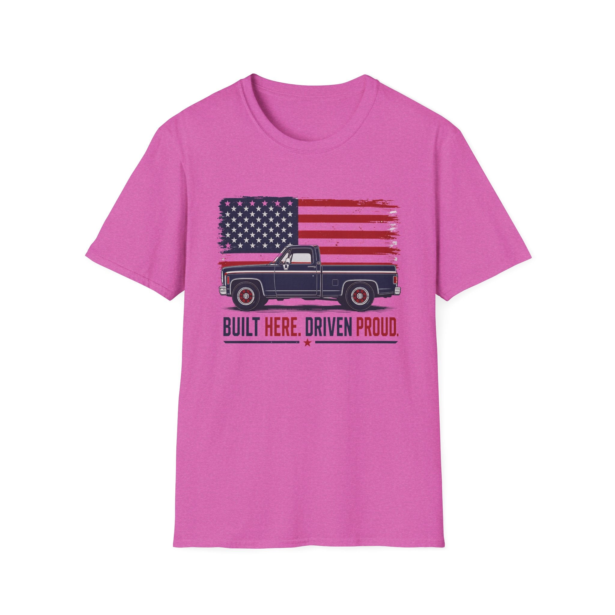 Built Here, Driven Proud Truck T-Shirt — American Flag Vintage Pickup Tee