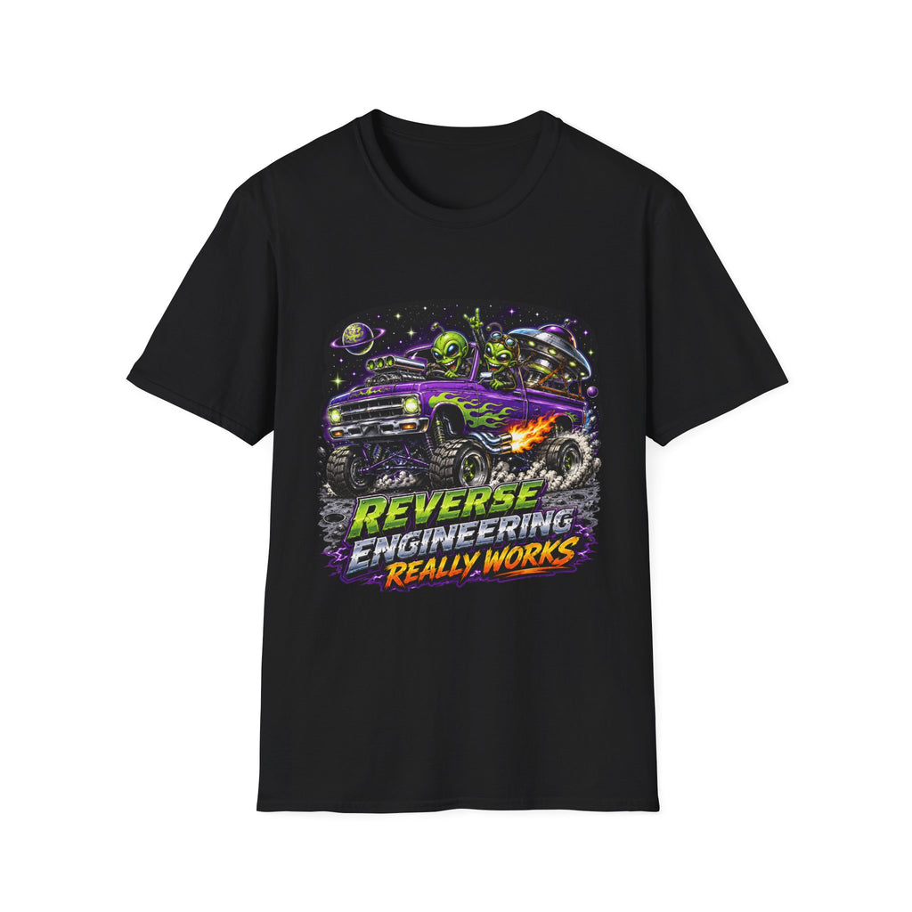 T-Shirt — "Reverse Engineering Really Works" Alien Hot Rod Graphic Tee