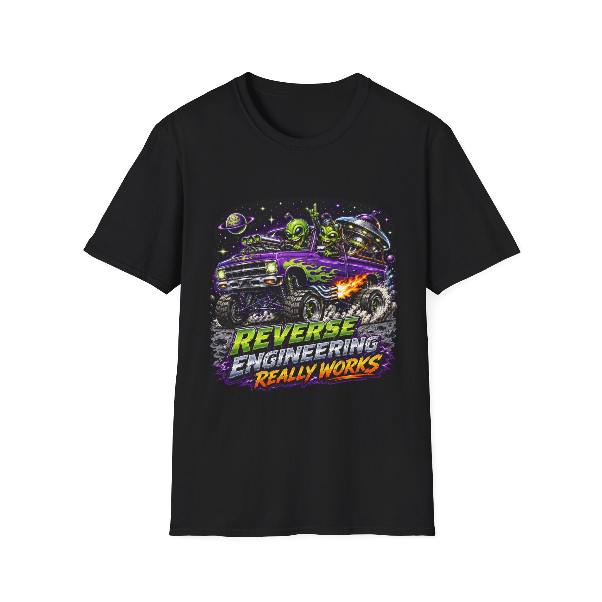 T-Shirt — "Reverse Engineering Really Works" Alien Hot Rod Graphic Tee