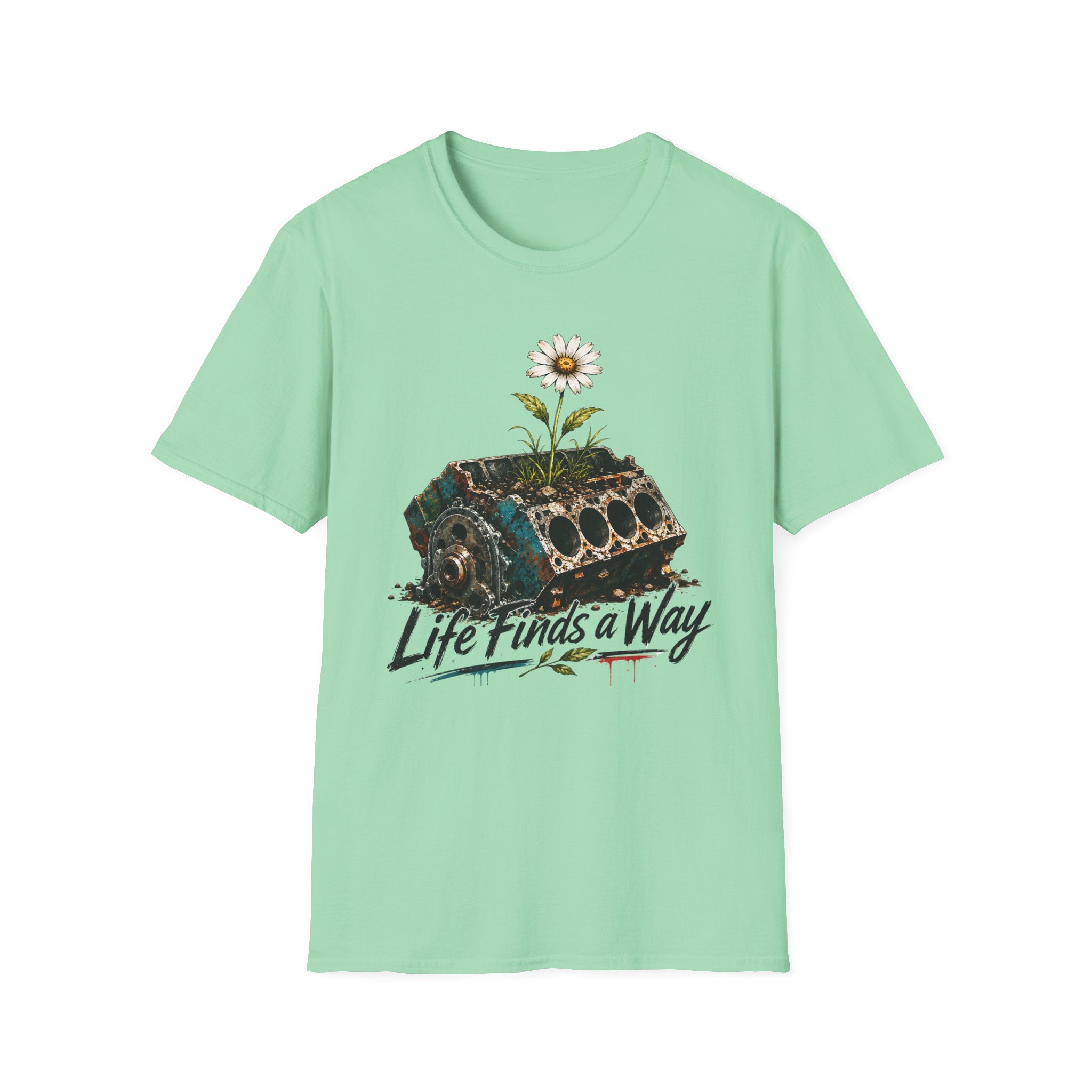 T-Shirt — 'Life Finds a Way' Daisy Rising from Rust Graphic Tee