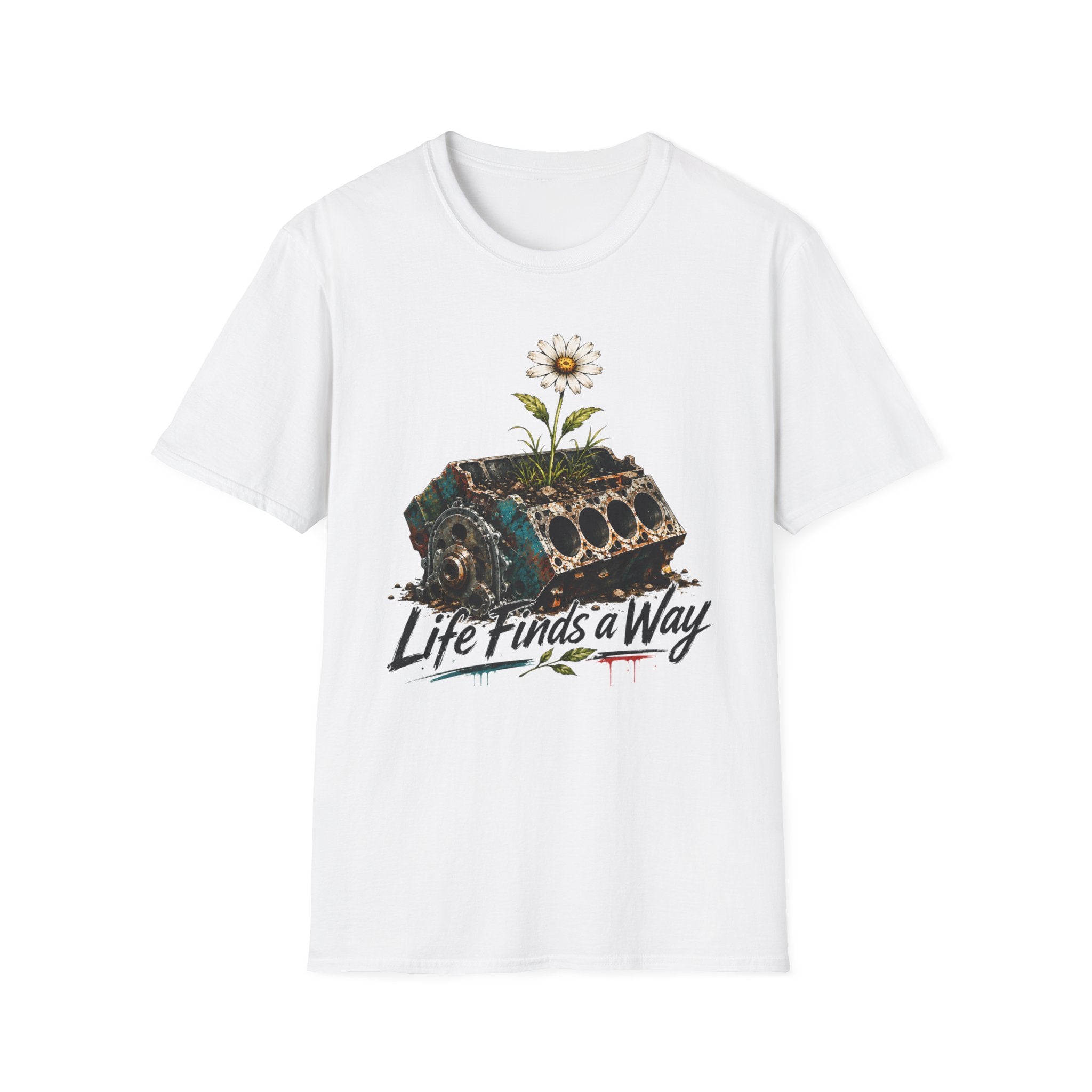T-Shirt — 'Life Finds a Way' Daisy Rising from Rust Graphic Tee
