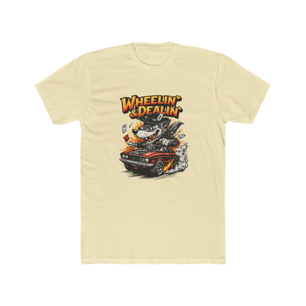 T-Shirt — "Wheelin' & Dealin'" Vintage Hot Rod Wolf Graphic Tee
