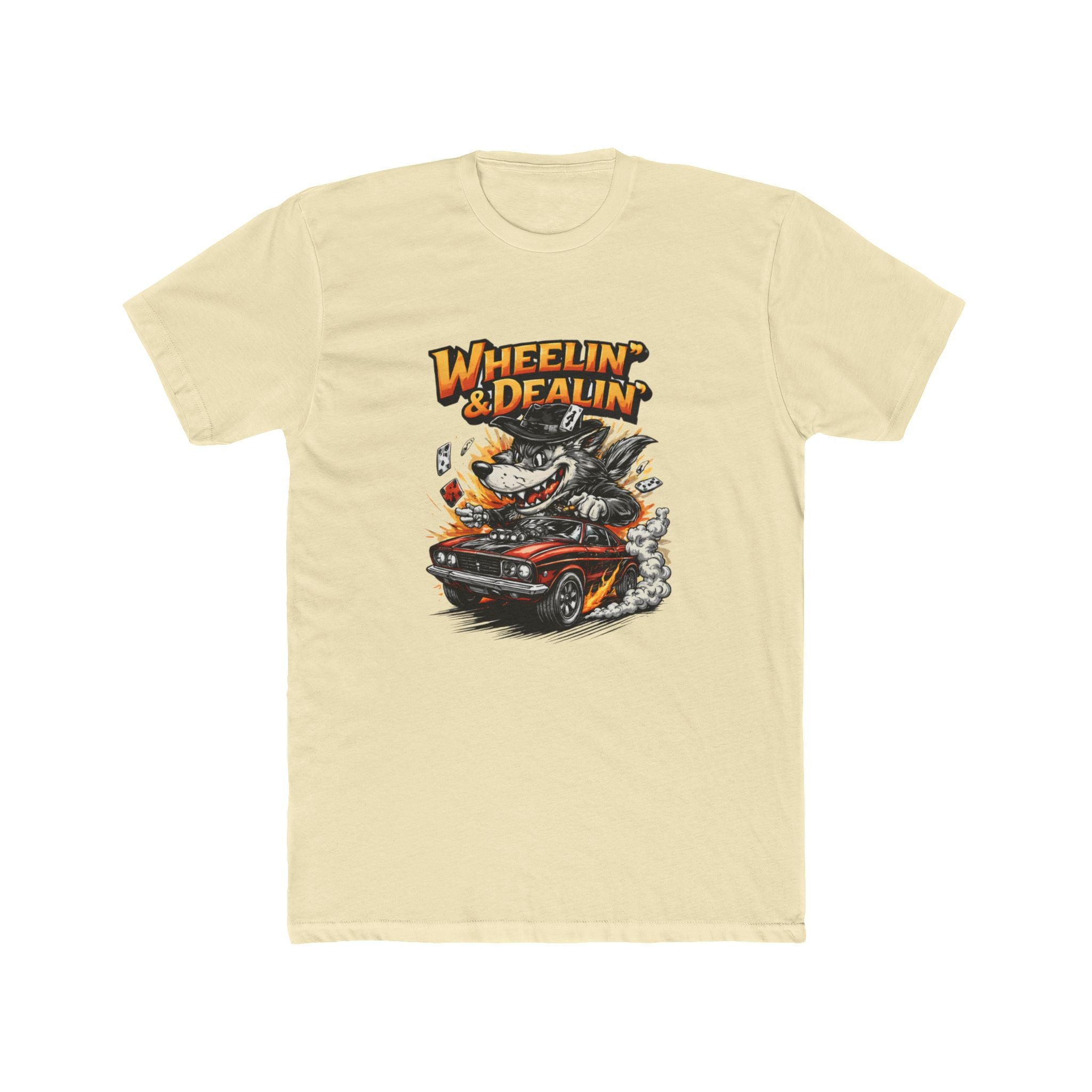T-Shirt — "Wheelin' & Dealin'" Vintage Hot Rod Wolf Graphic Tee