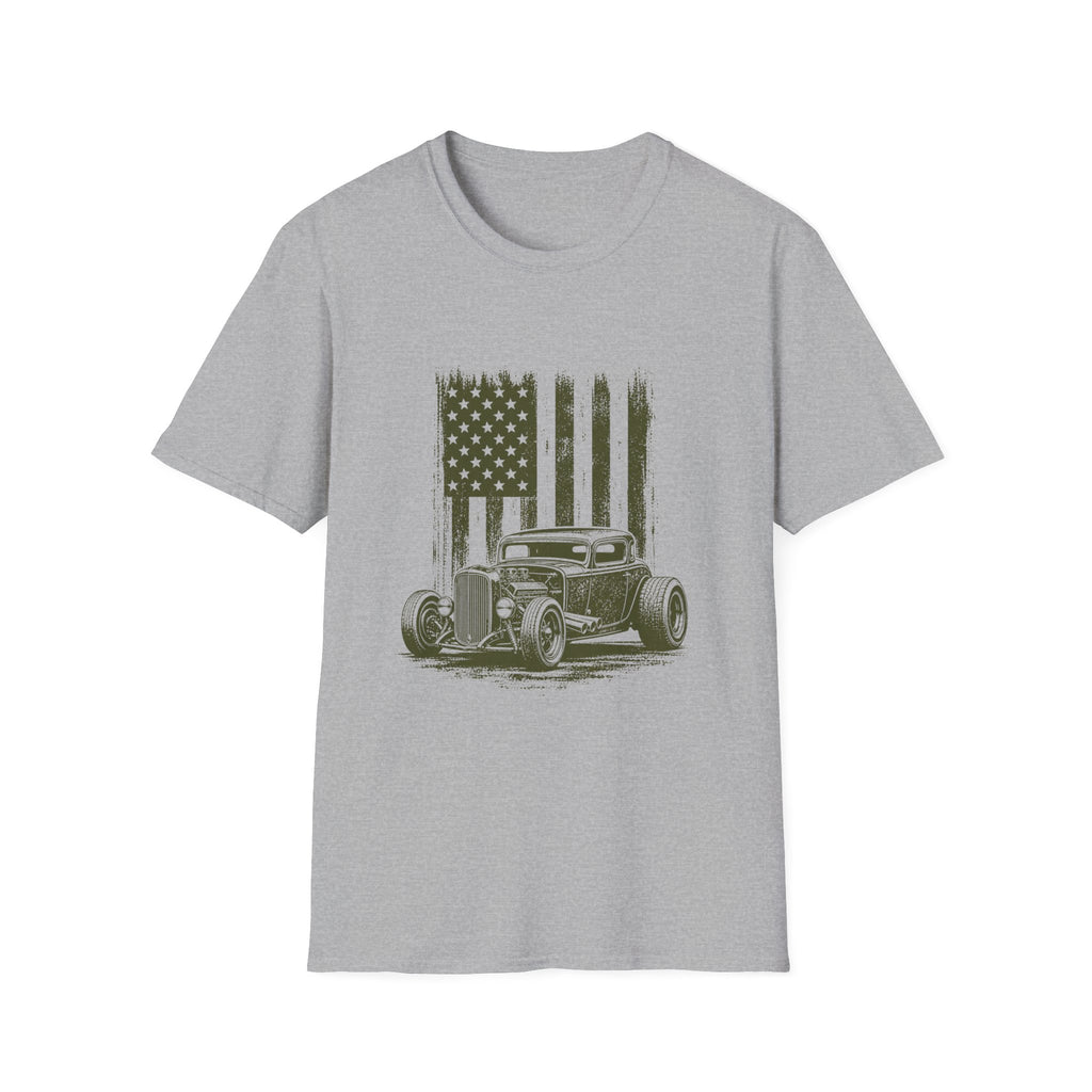 Vintage Hot Rod T‑Shirt with Distressed American Flag