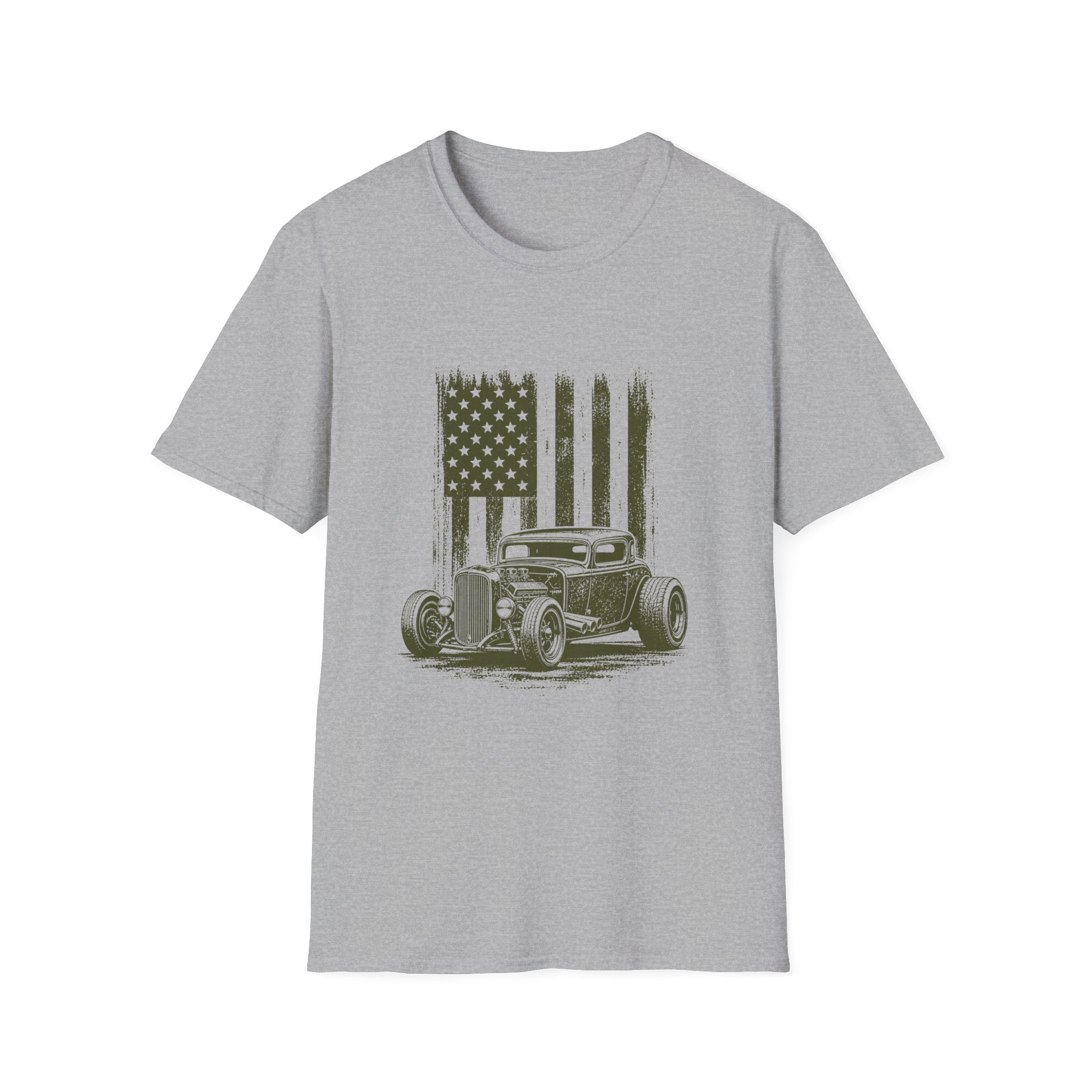 Vintage Hot Rod T‑Shirt with Distressed American Flag