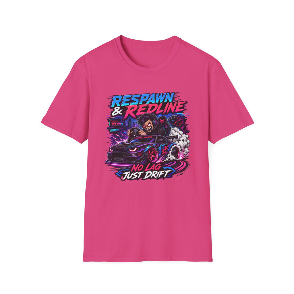 T-Shirt — "Respawn & Redline: No Lag Just Drift" Retro Gaming Drift Car Tee