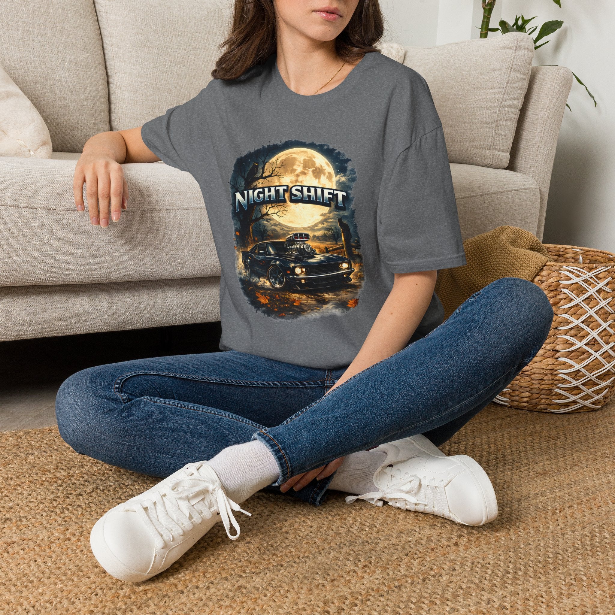 Night Shift T-Shirt — Vintage Full Moon Trucking Tee for Night Drivers