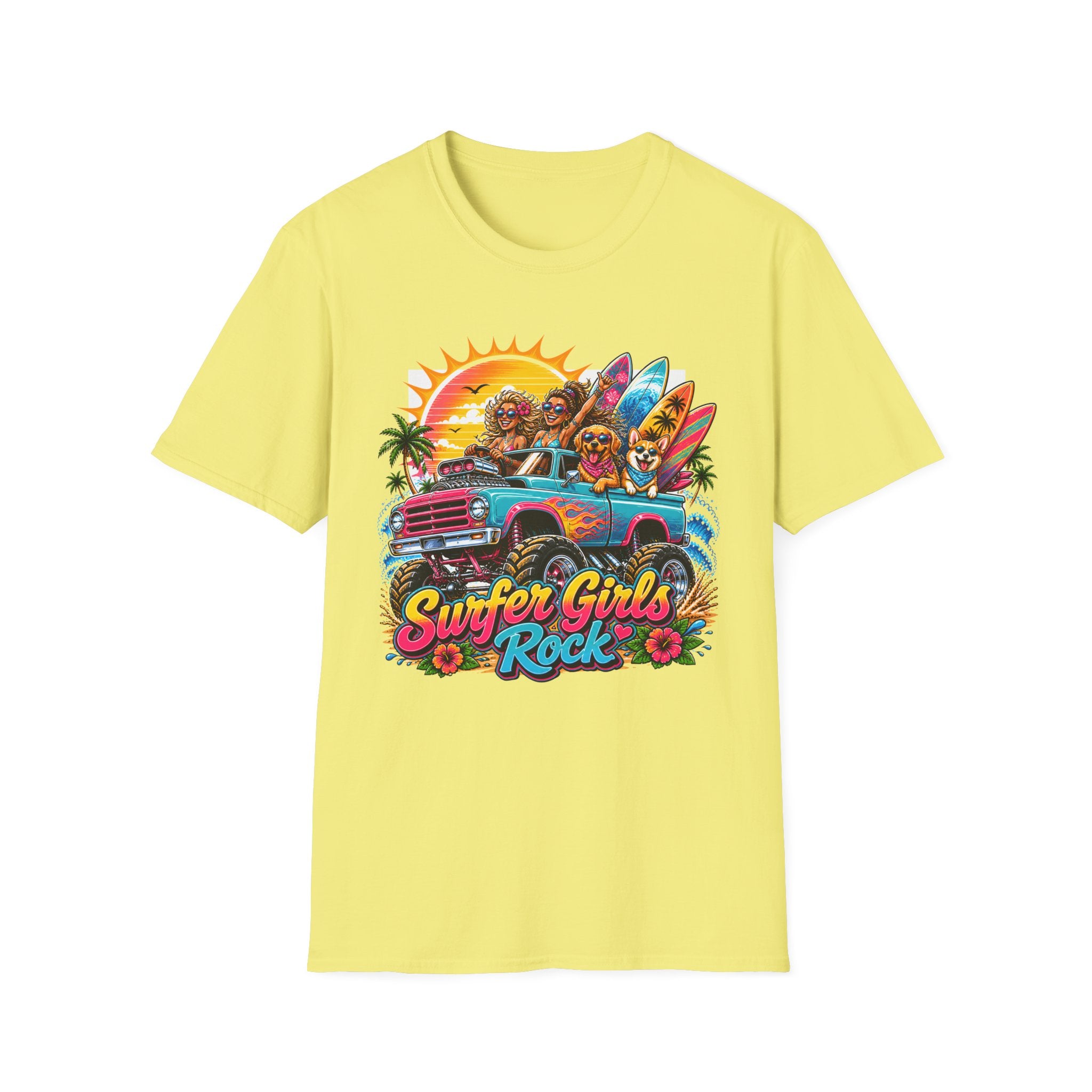 Surfer Girls Rock T-Shirt — Retro Beach Skull Surfboard Tee