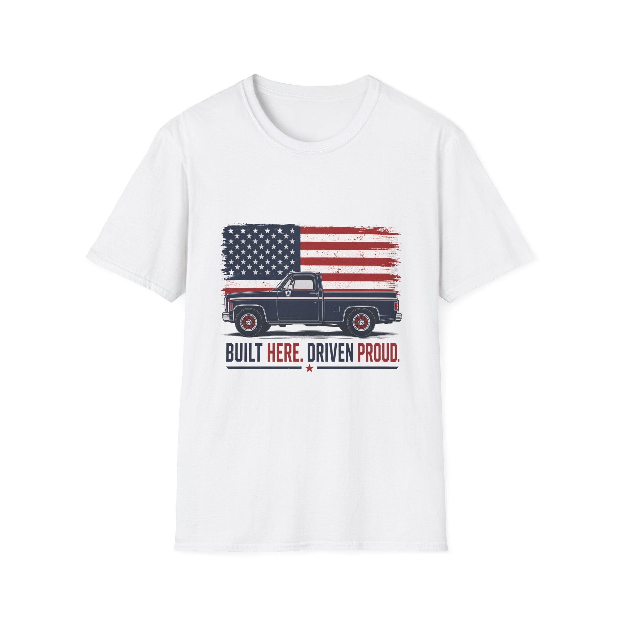 Built Here, Driven Proud Truck T-Shirt — American Flag Vintage Pickup Tee